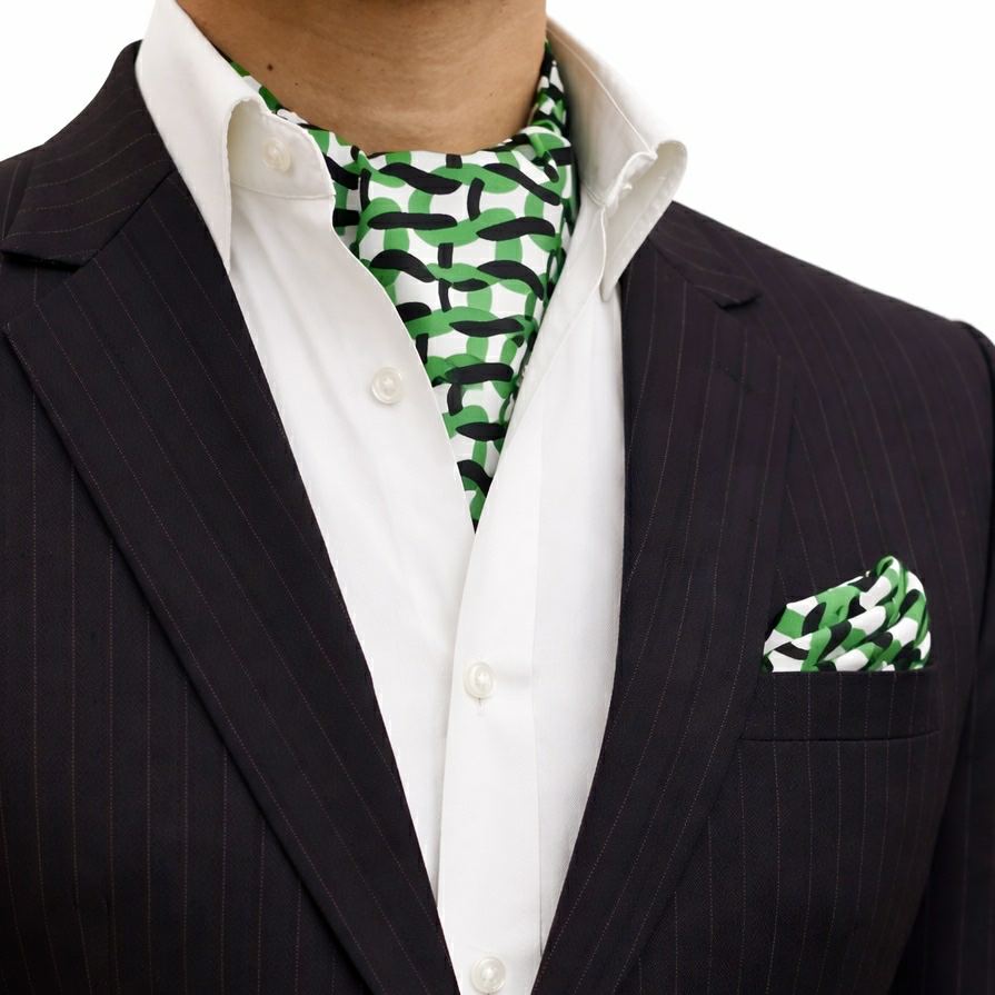 Emerald Green Abstract Pattern Cravat Pocket square set