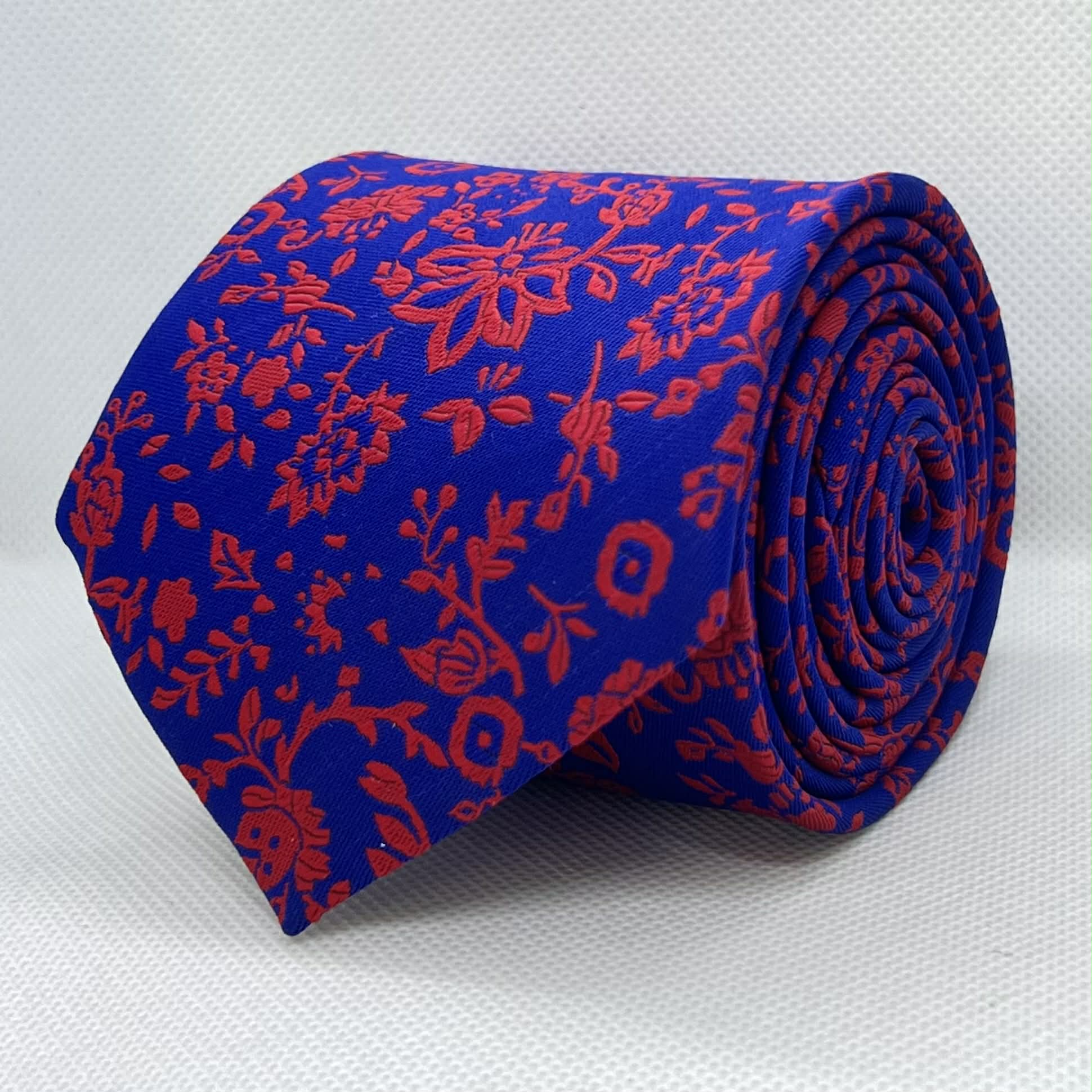 Sapphire Blue Botanical Print Polyester Tie