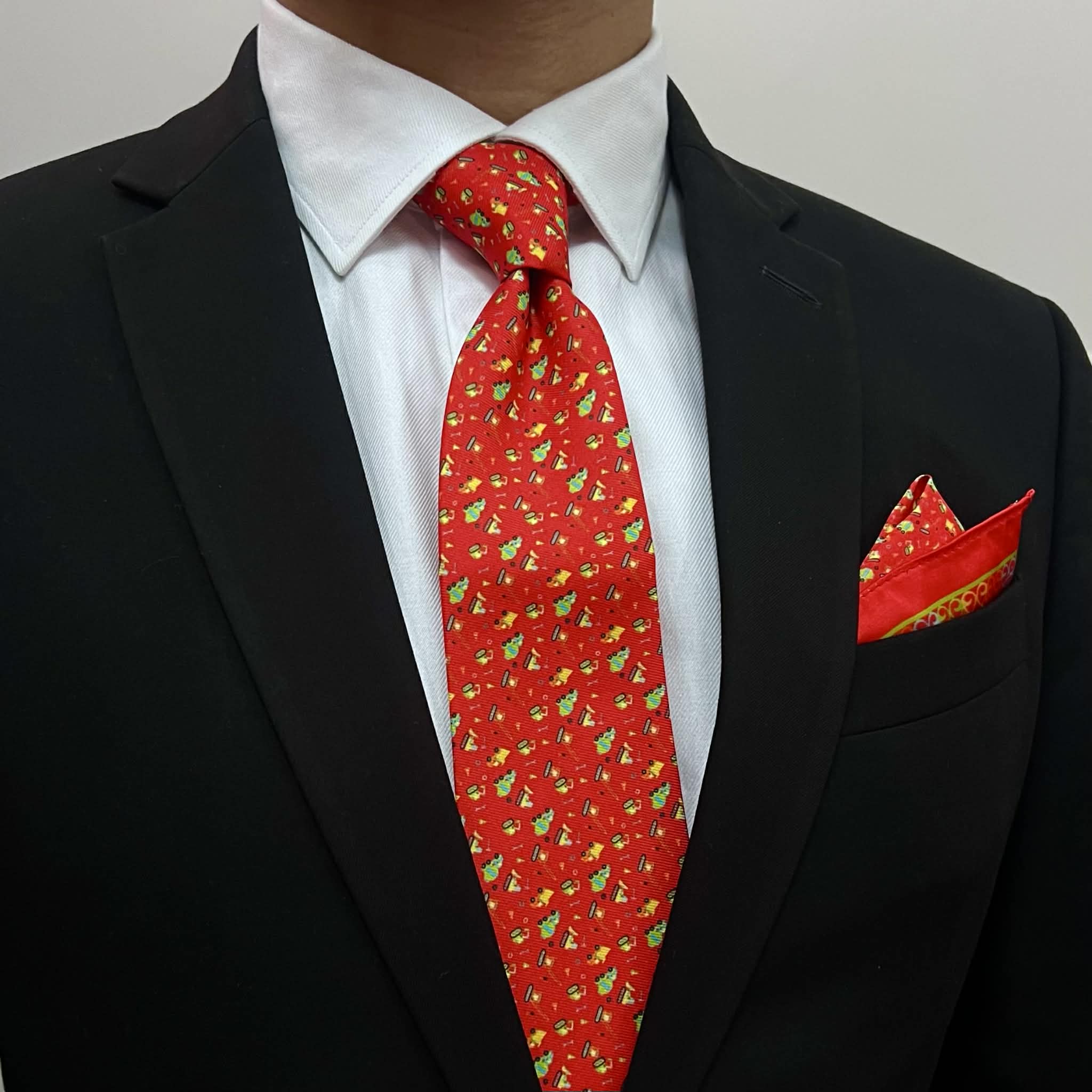 Crimson Red Novelty Print Tie & Pocket Square Set