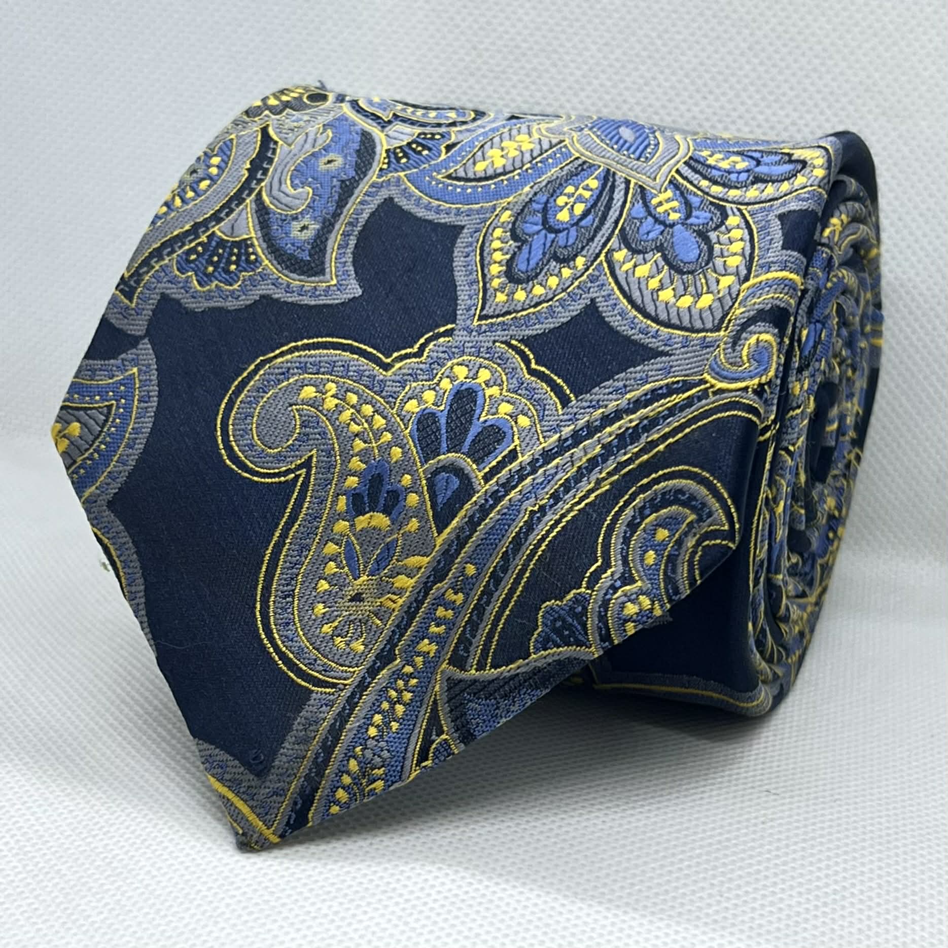 Navy & Yellow Paisley Broad Microfiber Tie
