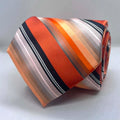Orange, Beige & Black Striped Polyester Tie