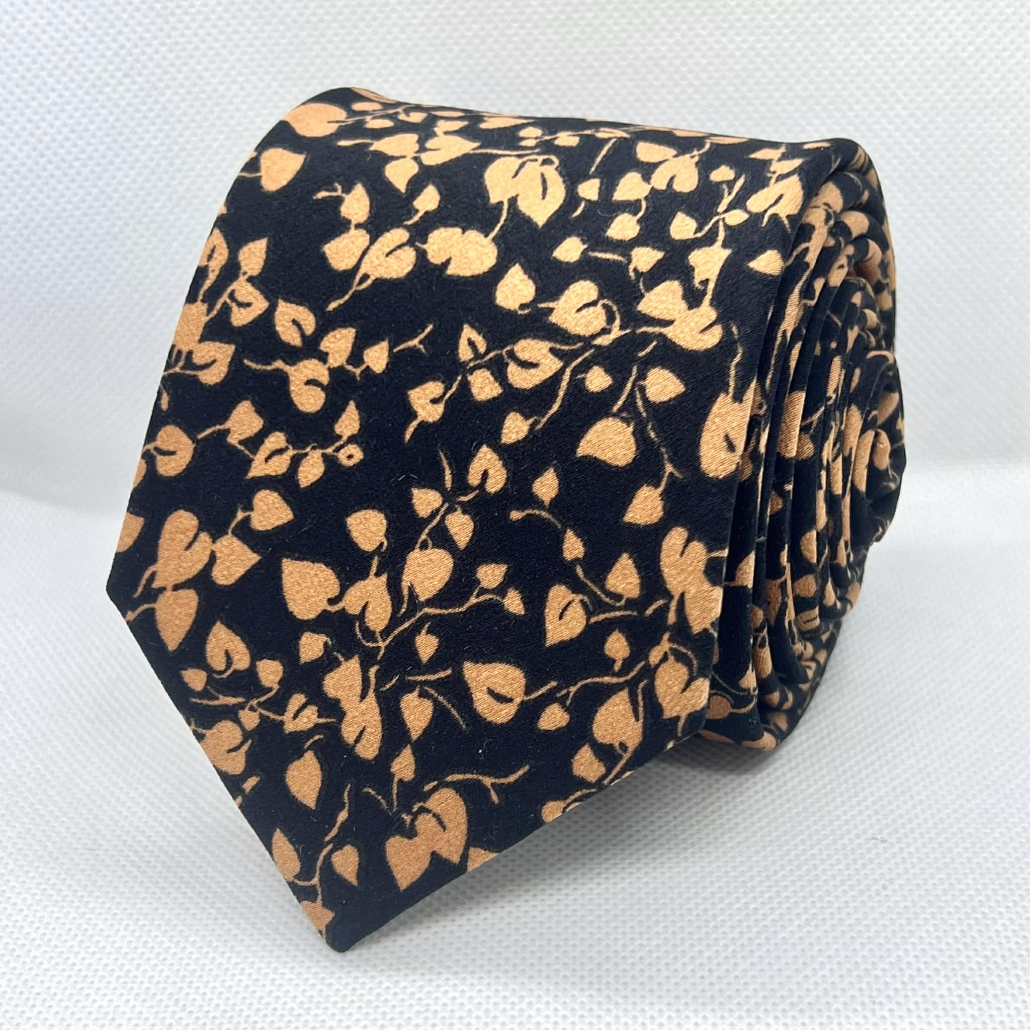 100% Microfiber Black and Brown Floral Pattern Premium Tie