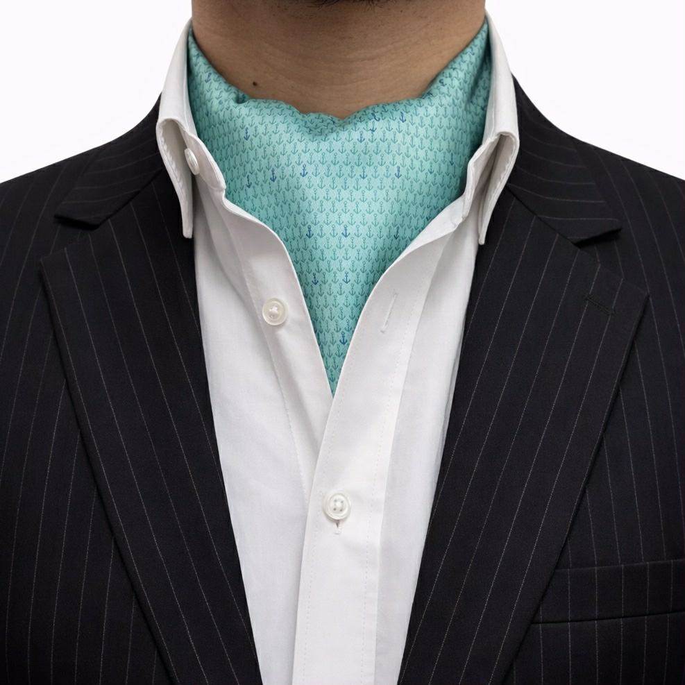 Seafoam Mint Anchor Print Cravat