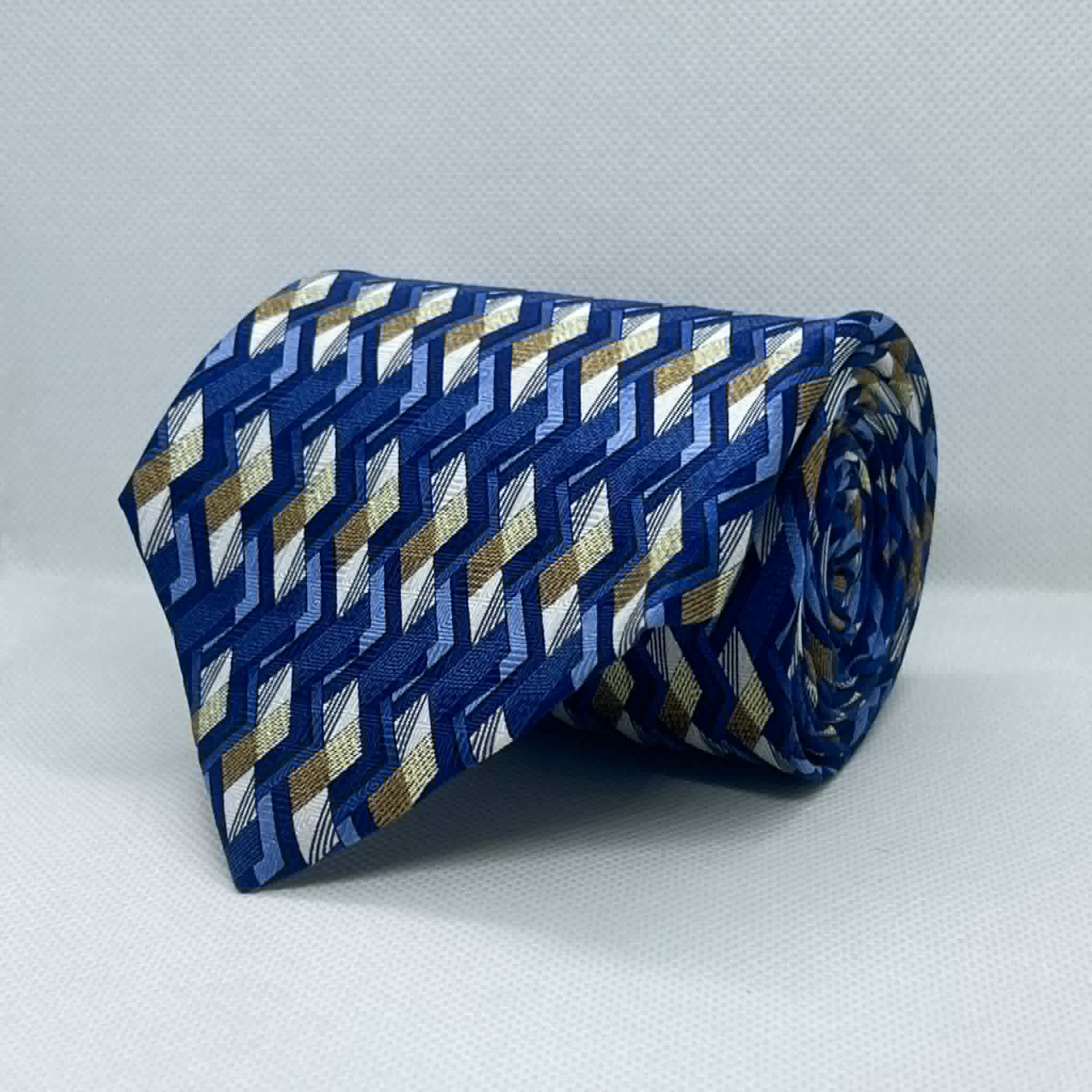 Modern Blue & Gold Patterned Broad Silk Tie