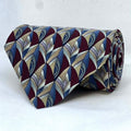 Burgundy Sapphire Art Deco Fan Pattern Broad Silk Tie
