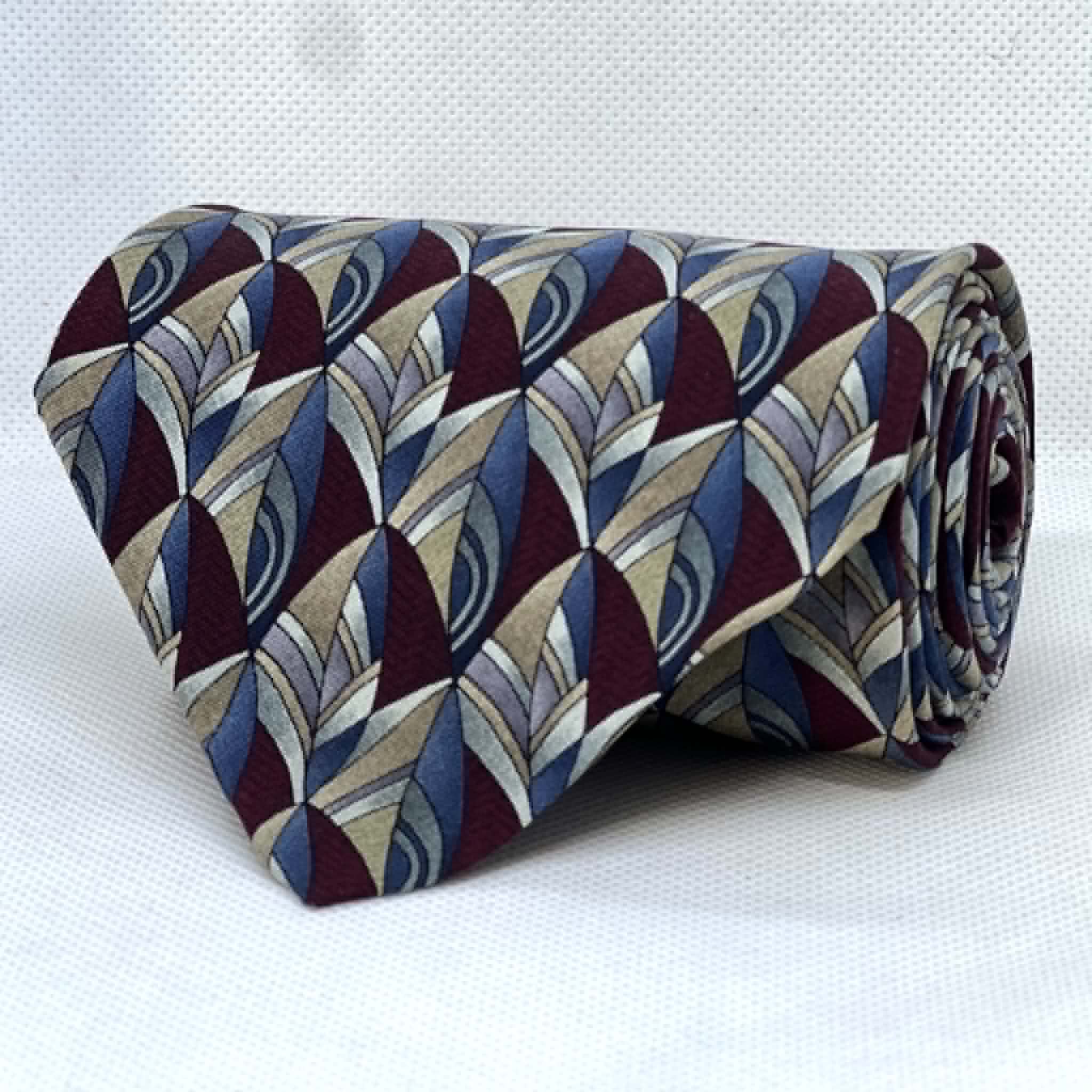 Burgundy Sapphire Art Deco Fan Pattern Broad Silk Tie