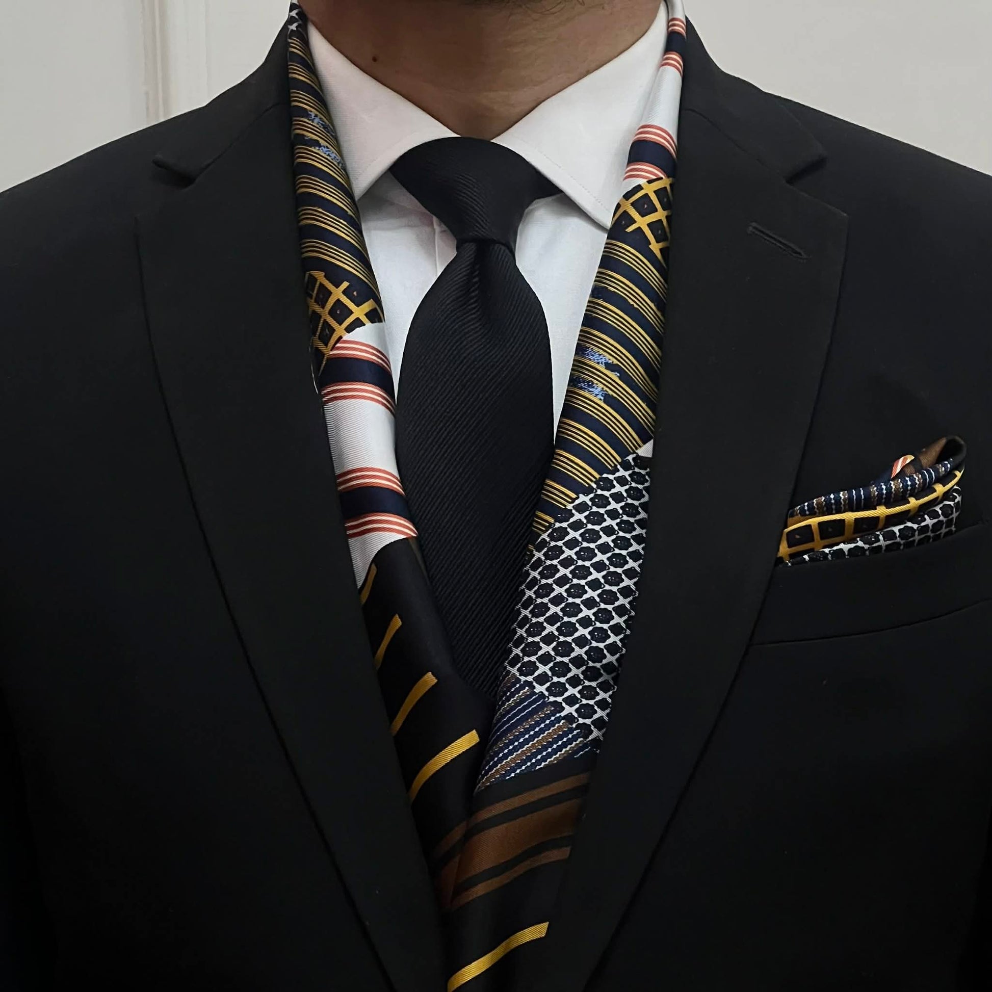 Multicolor Patchwork Scarf and Pocket Square Set