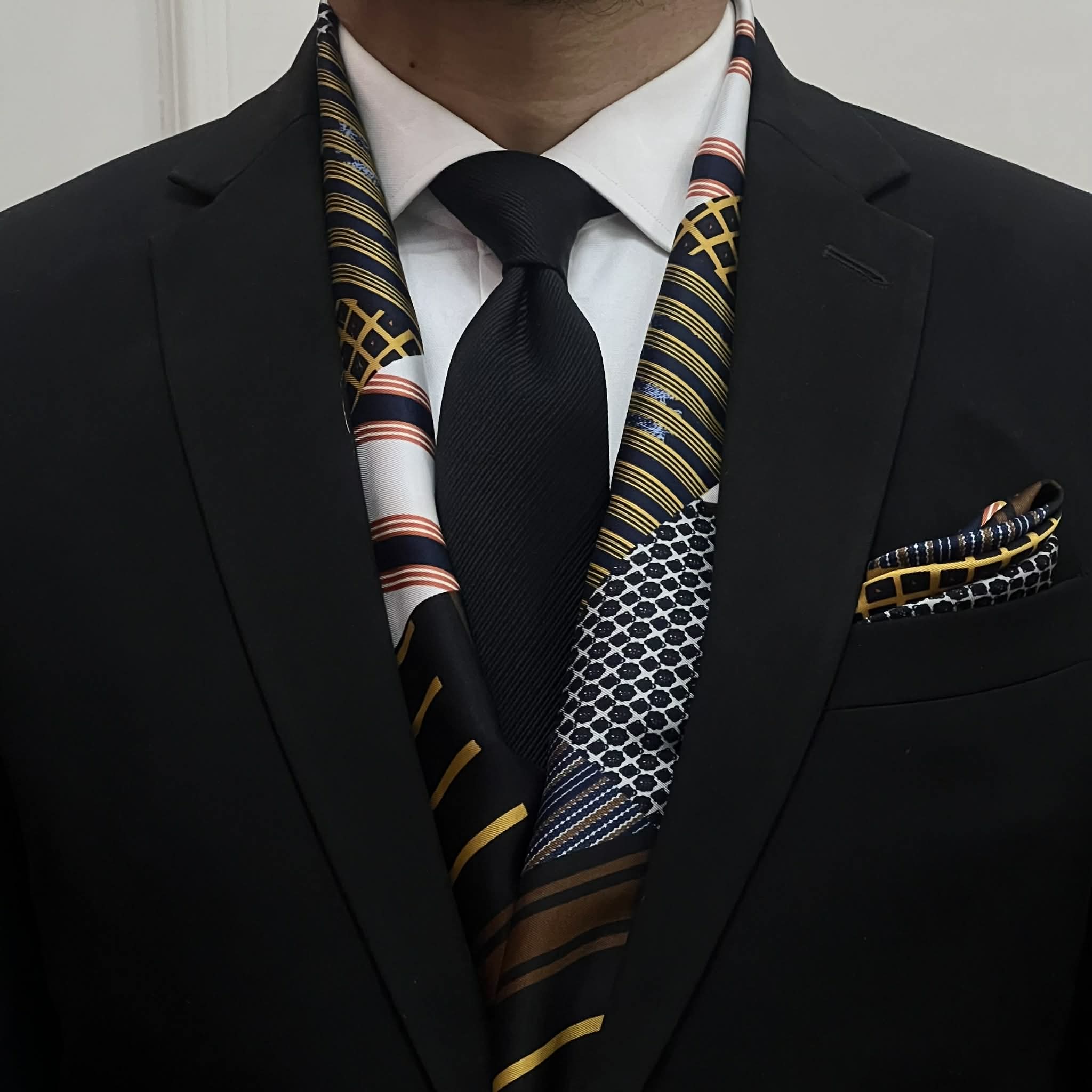 Multicolor Patchwork Scarf and Pocket Square Set