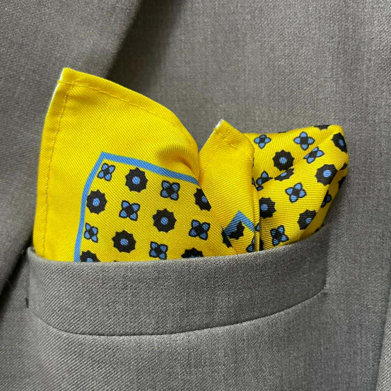 14 by 14 inches Golden Yellow Medallion Floral Pocket Square