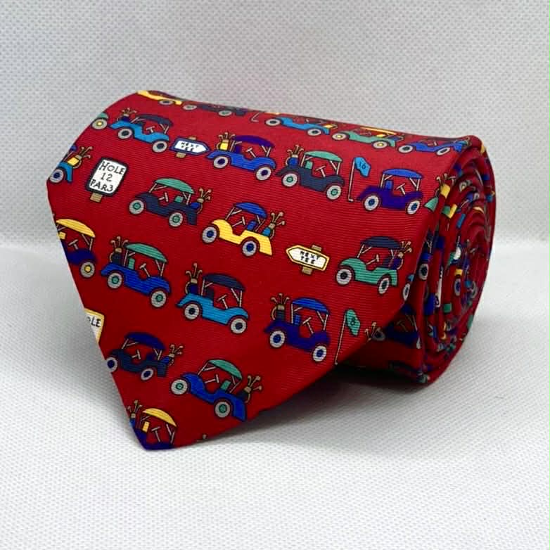 Red novelty golf pattern Silk Borad Tie