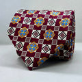 Burgundy Base Blue Floral Broad Silk Tie