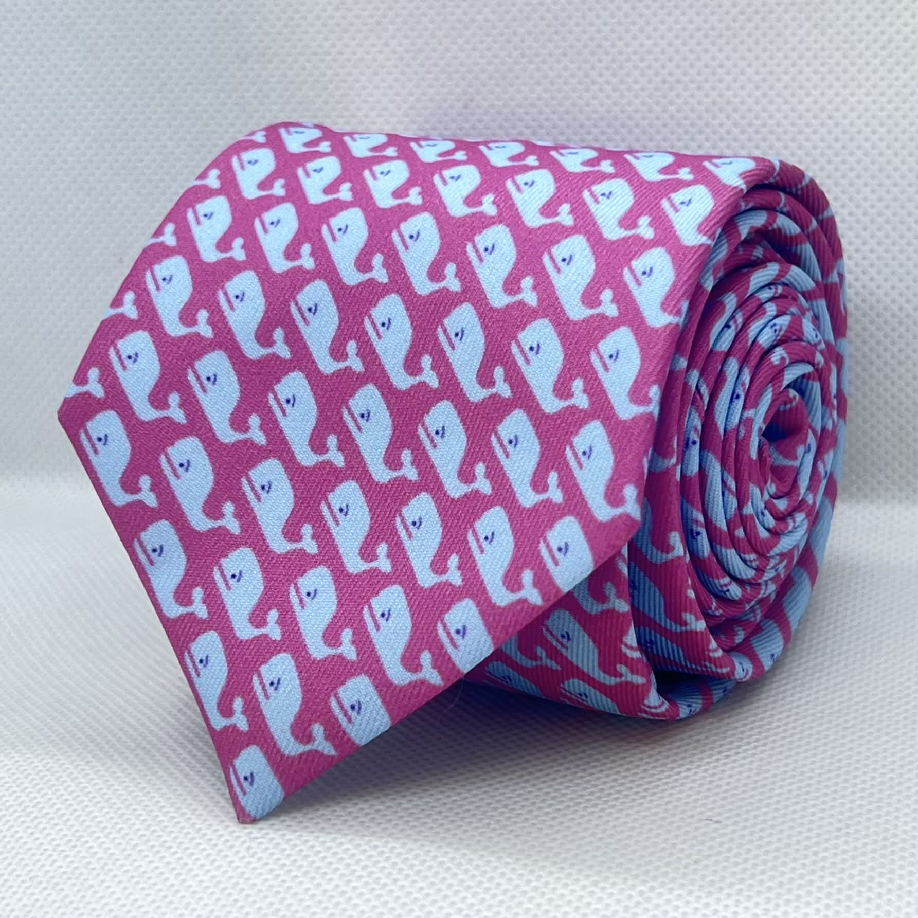 Pink Whale Motif with Light Blue Accents Polyester Tie