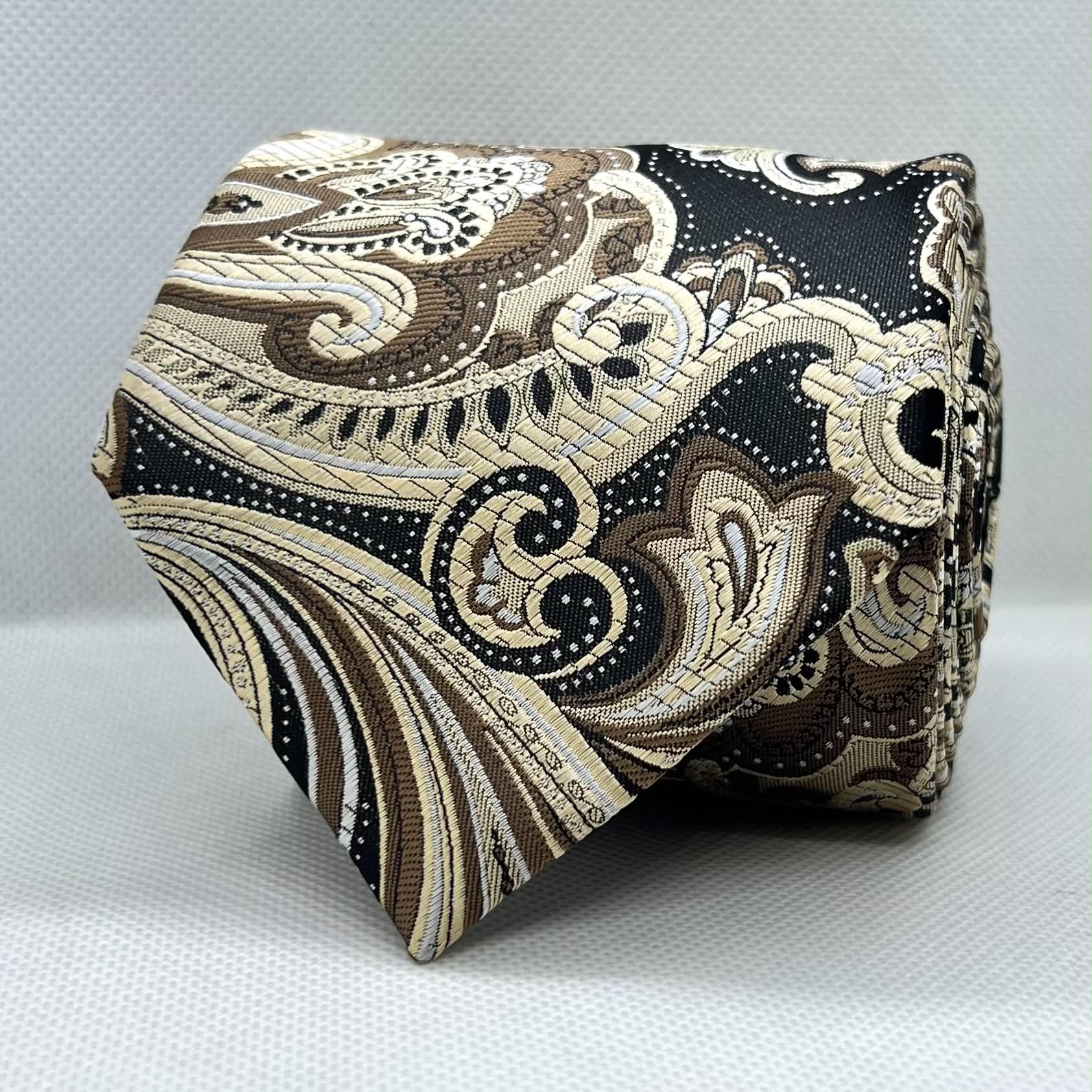 Black Base Brown Paisley Polyester Tie