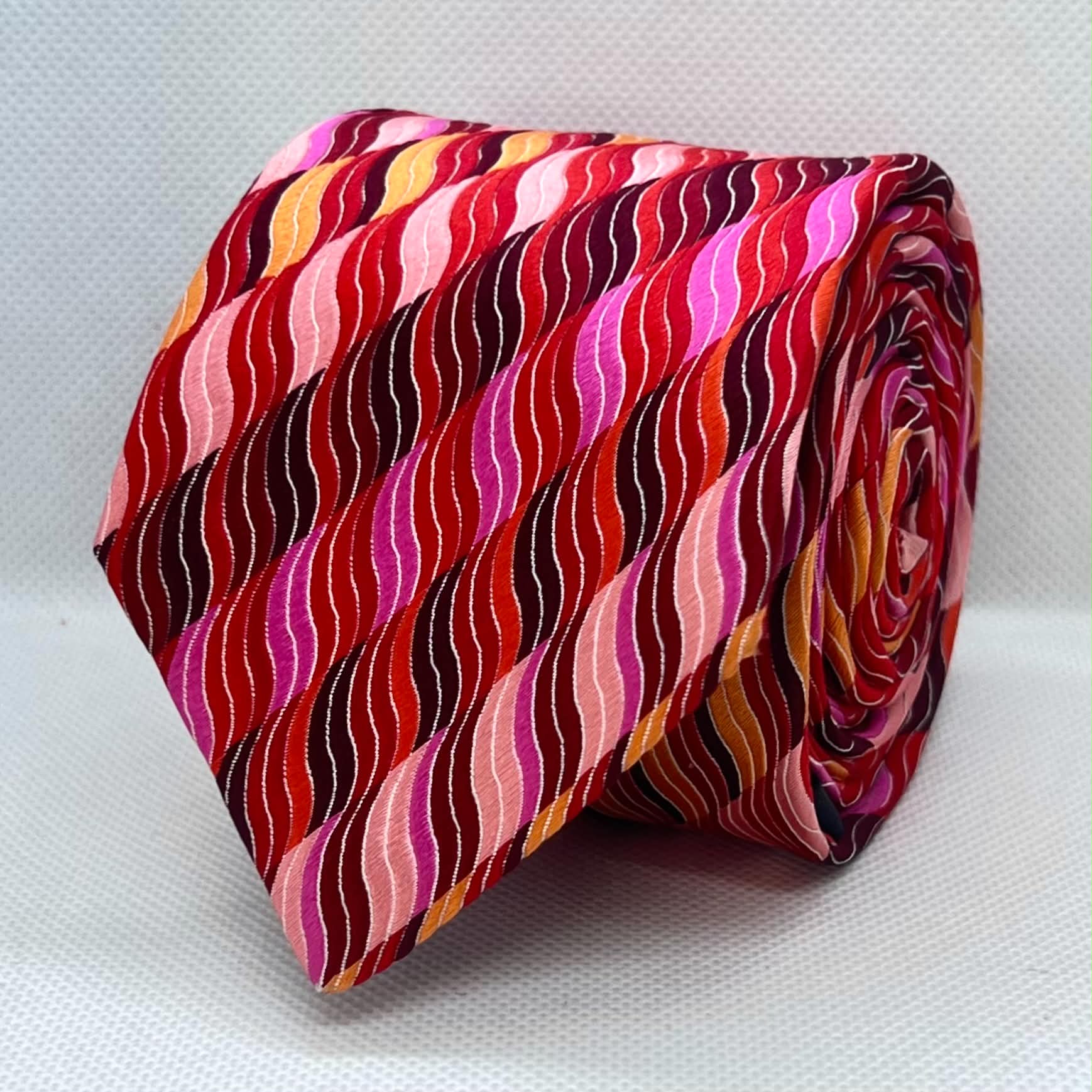 Crimson Pink Wave Stripe Silk Tie