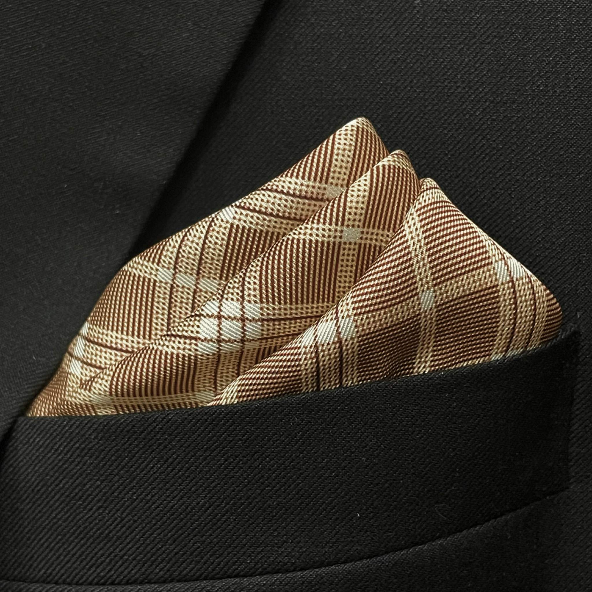 13 by 13 inches Tan Checkered Formal Pocket Square