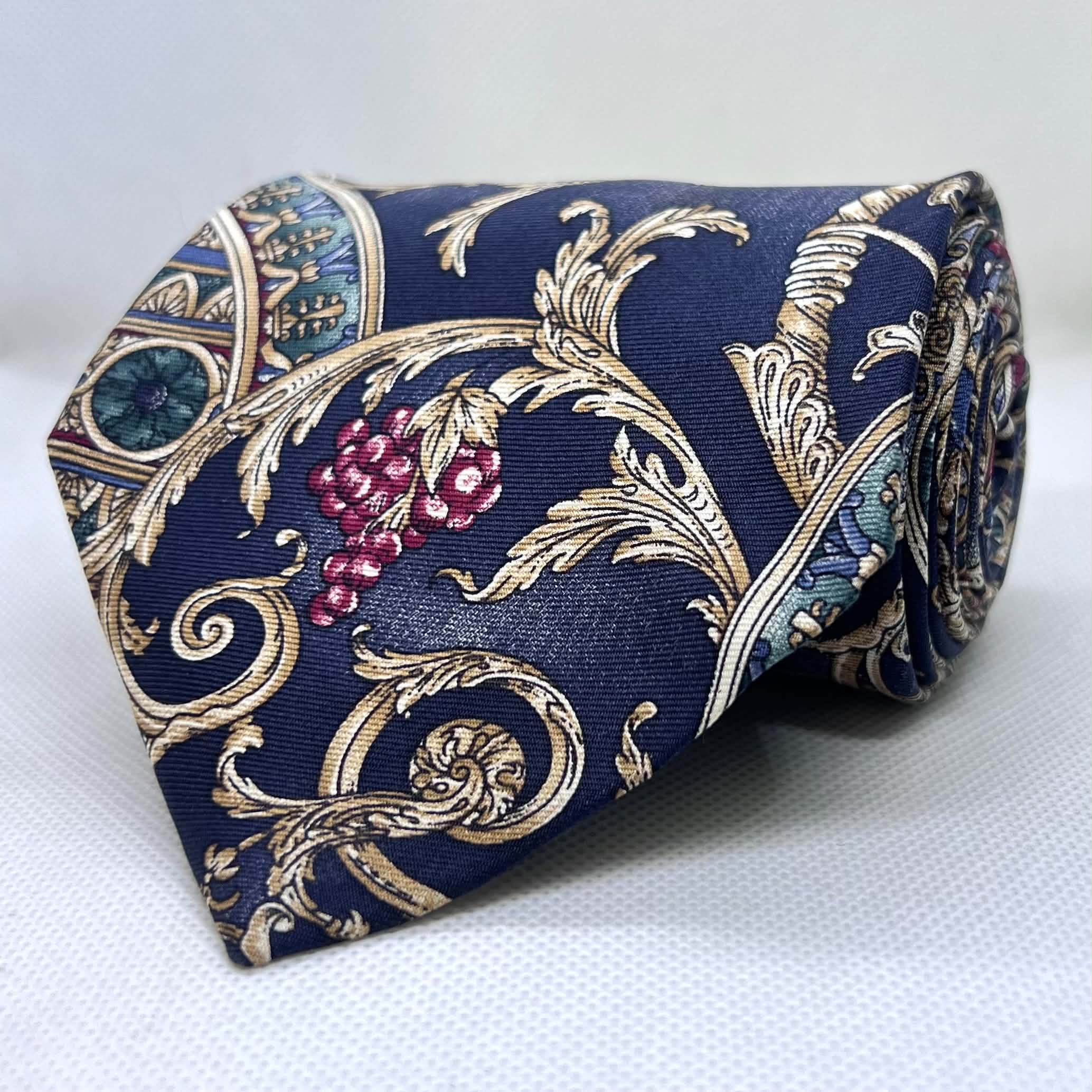Vintage Navy Ornamental Silk Broad Tie