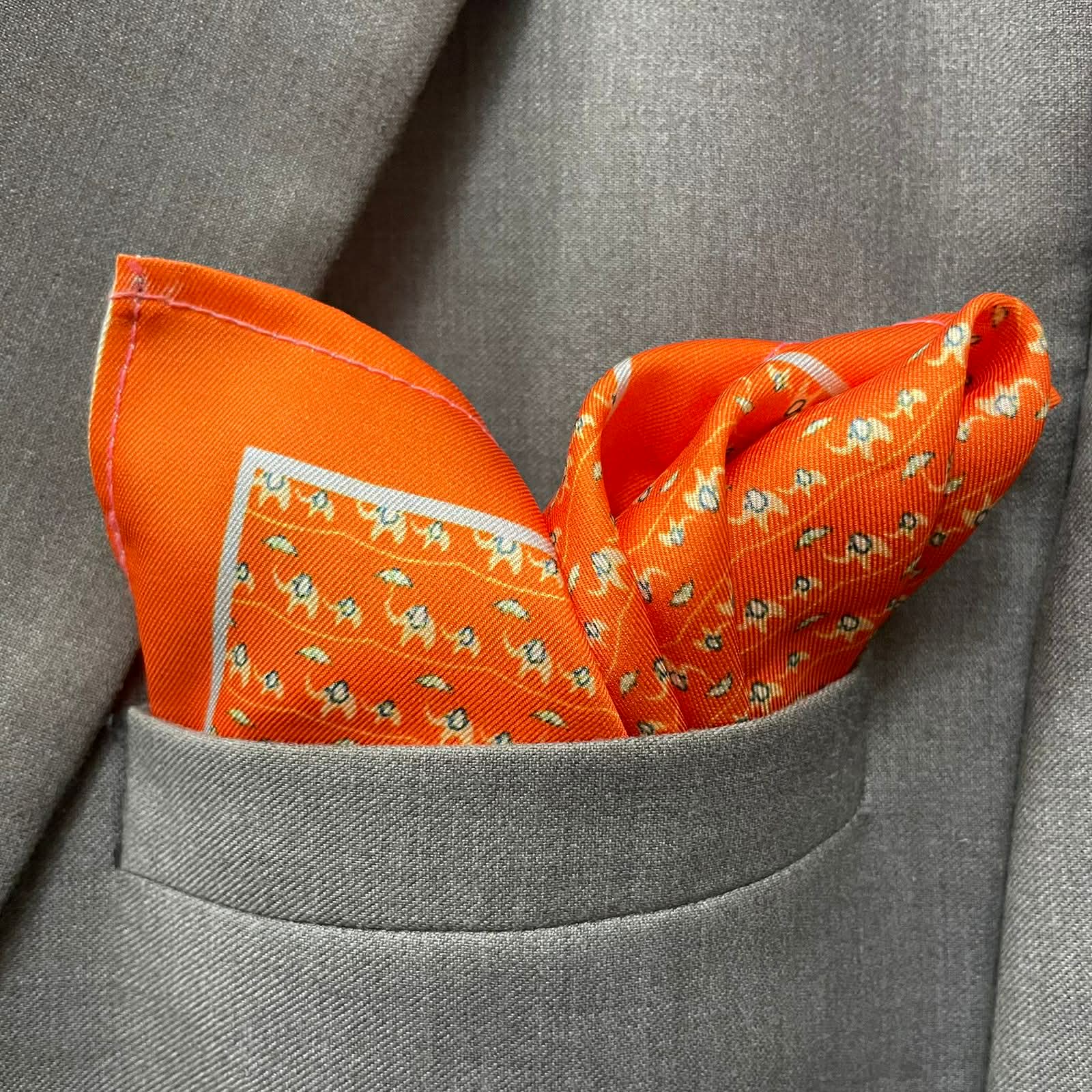 14 by 14 inches Orange Micro-Floral Pocket Square