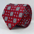 Bright Red Floral Geometric Pattern Silk Tie