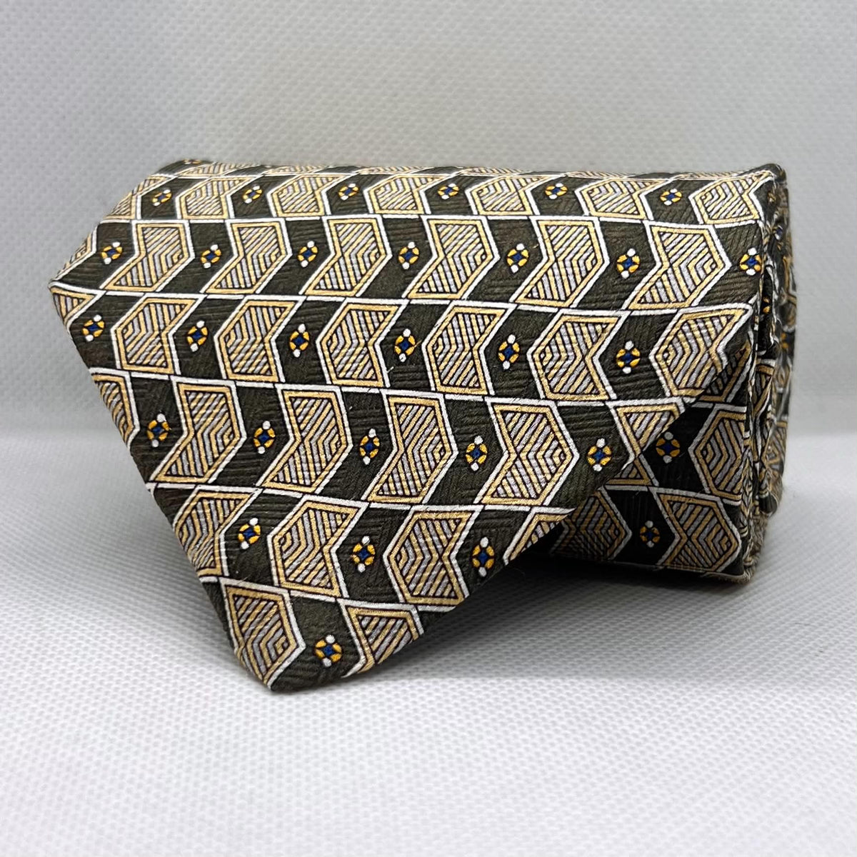 Beige Geometric Broad Silk Tie