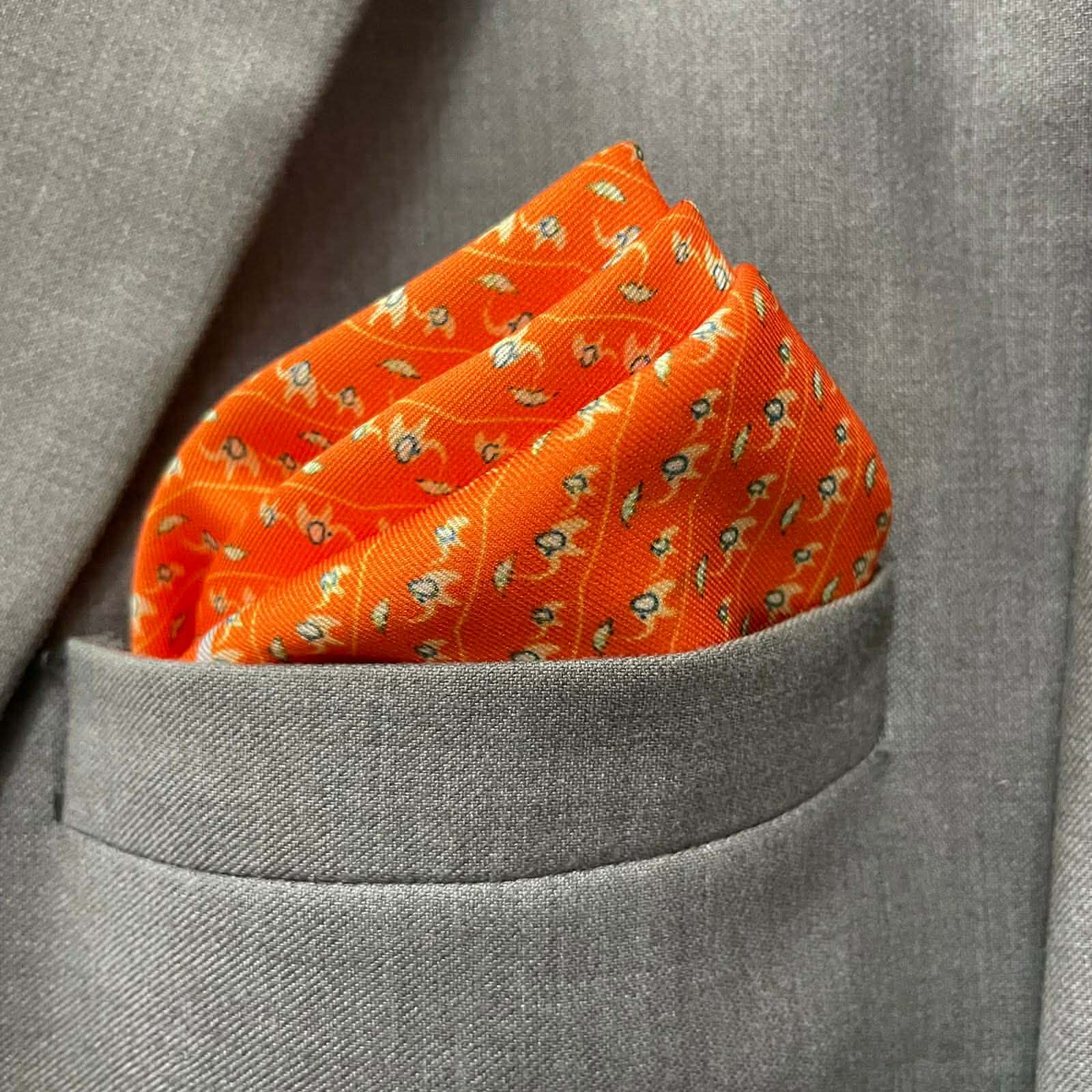 14 by 14 inches Orange Micro-Floral Pocket Square