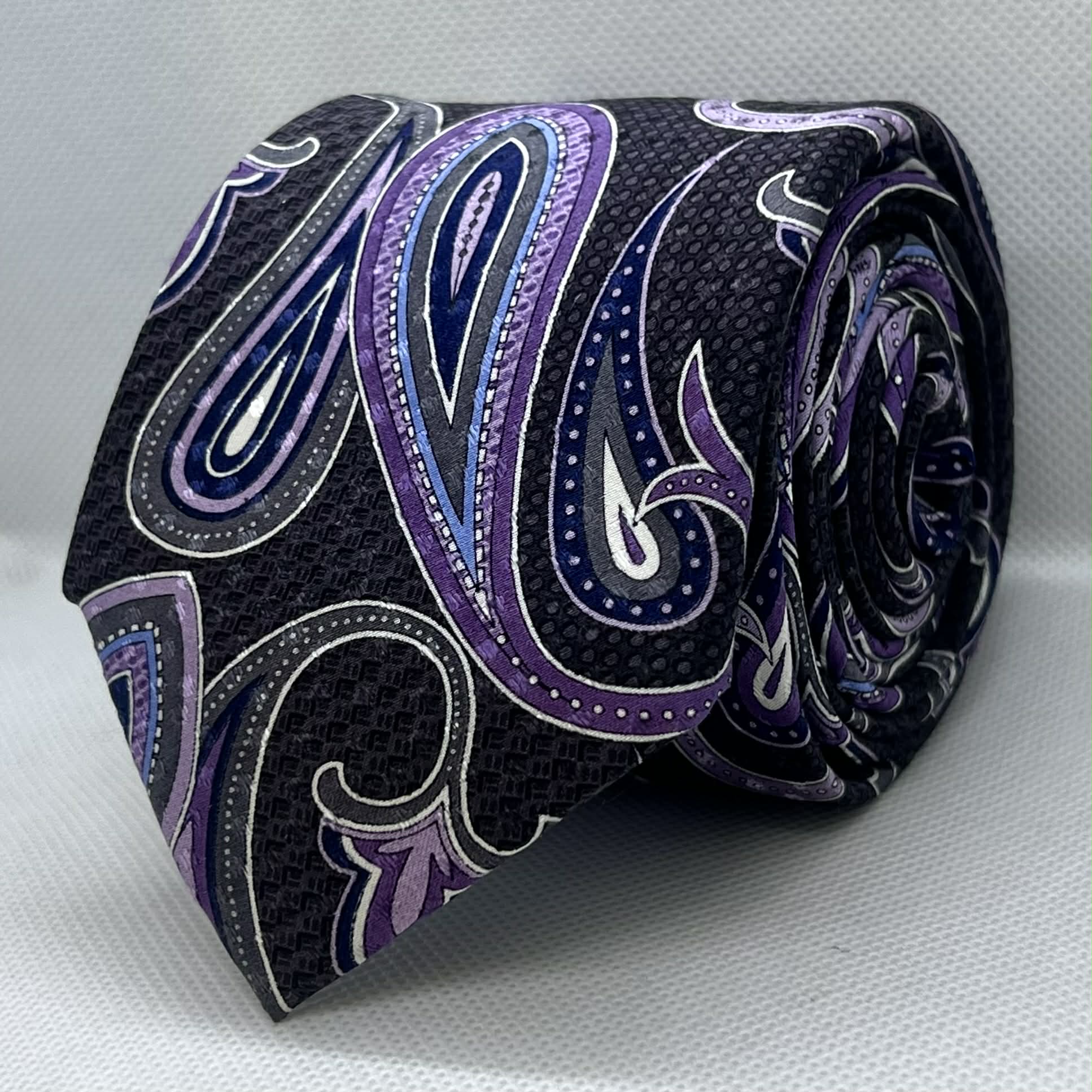 Black with Purple & Grey Paisley Polyester Tie