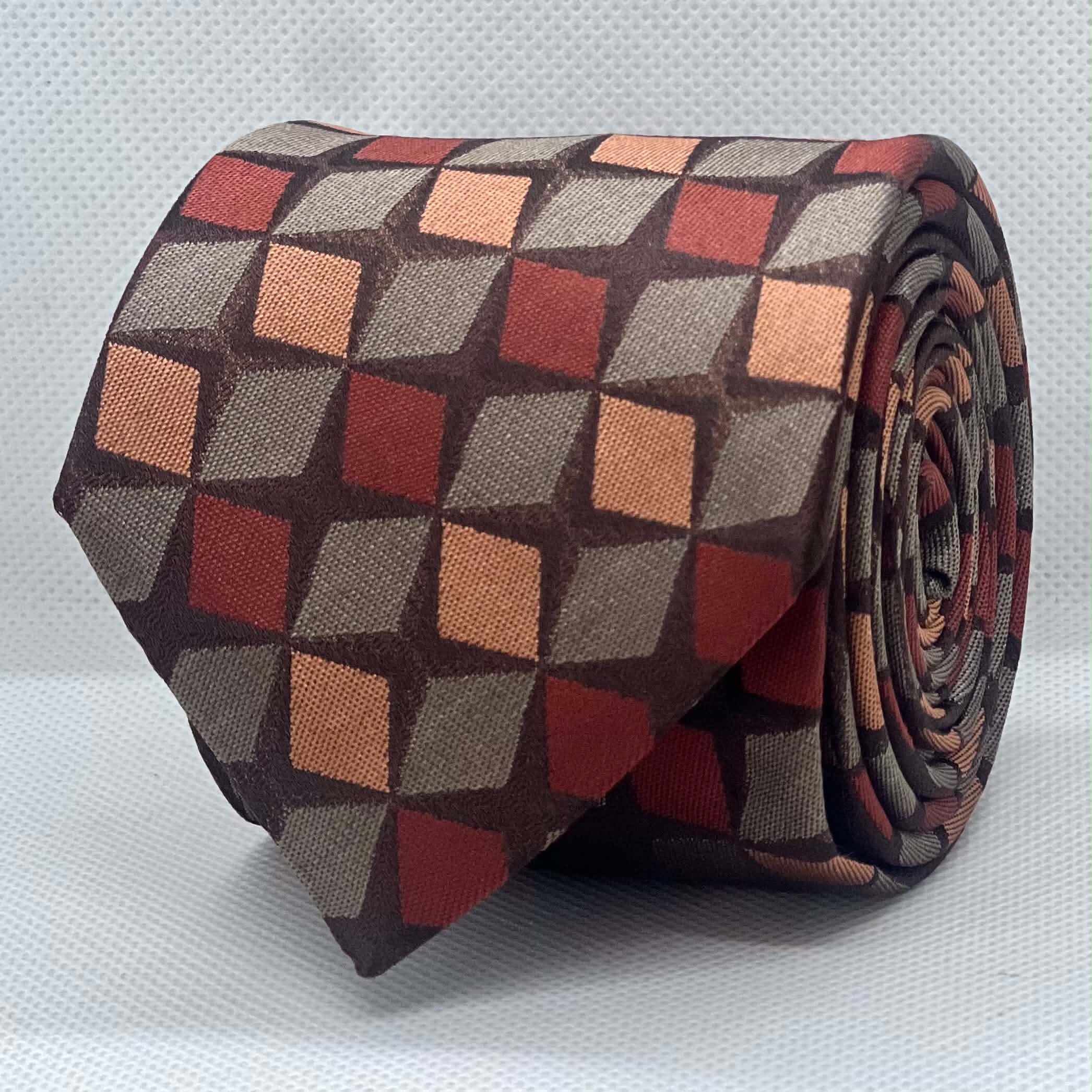 Vintage Bordeaux Diamond Grid Silk Tie