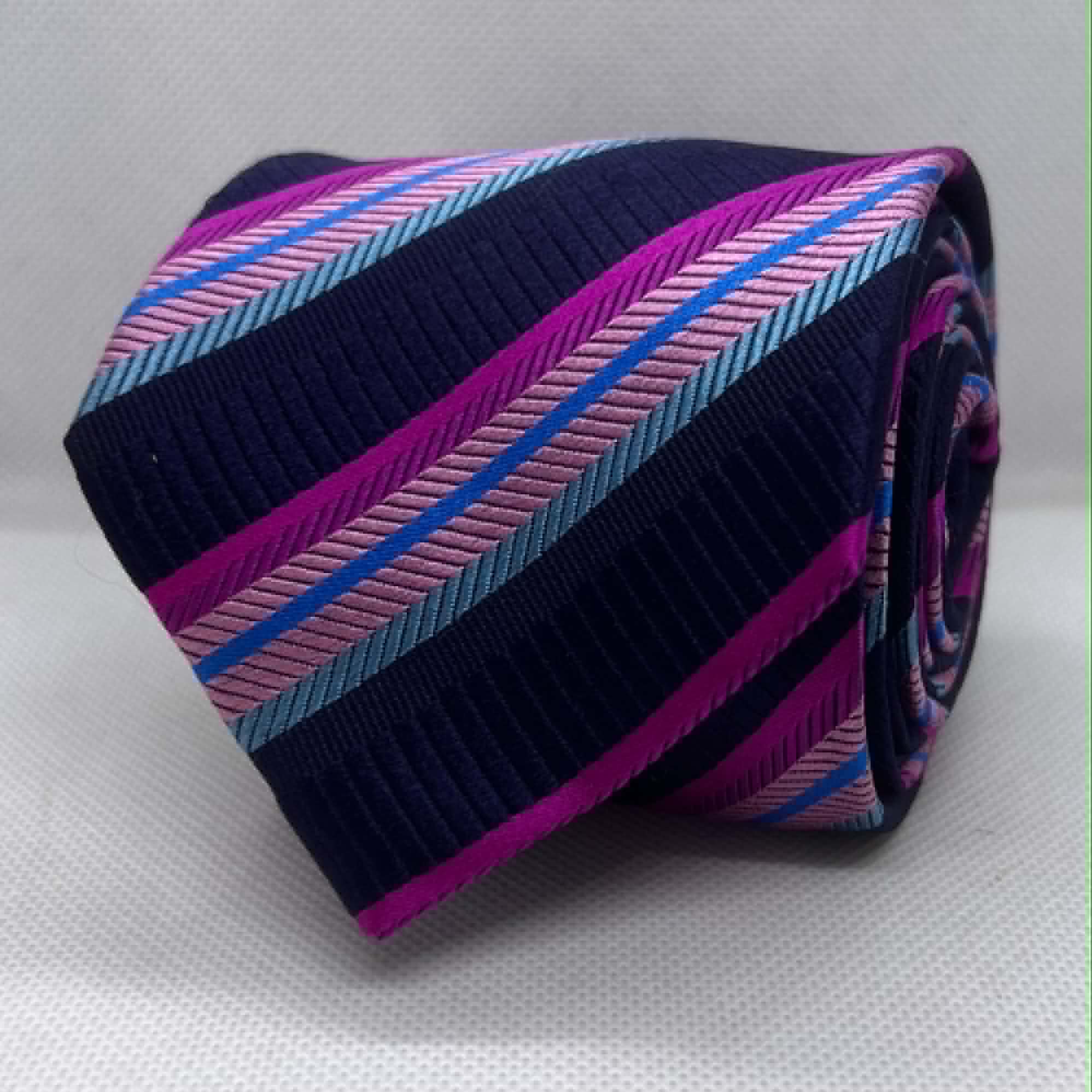 Midnight Pink & Blue Signature Stripe Silk Tie