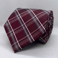 Wine Red Classic Checkered Polyester Necktie