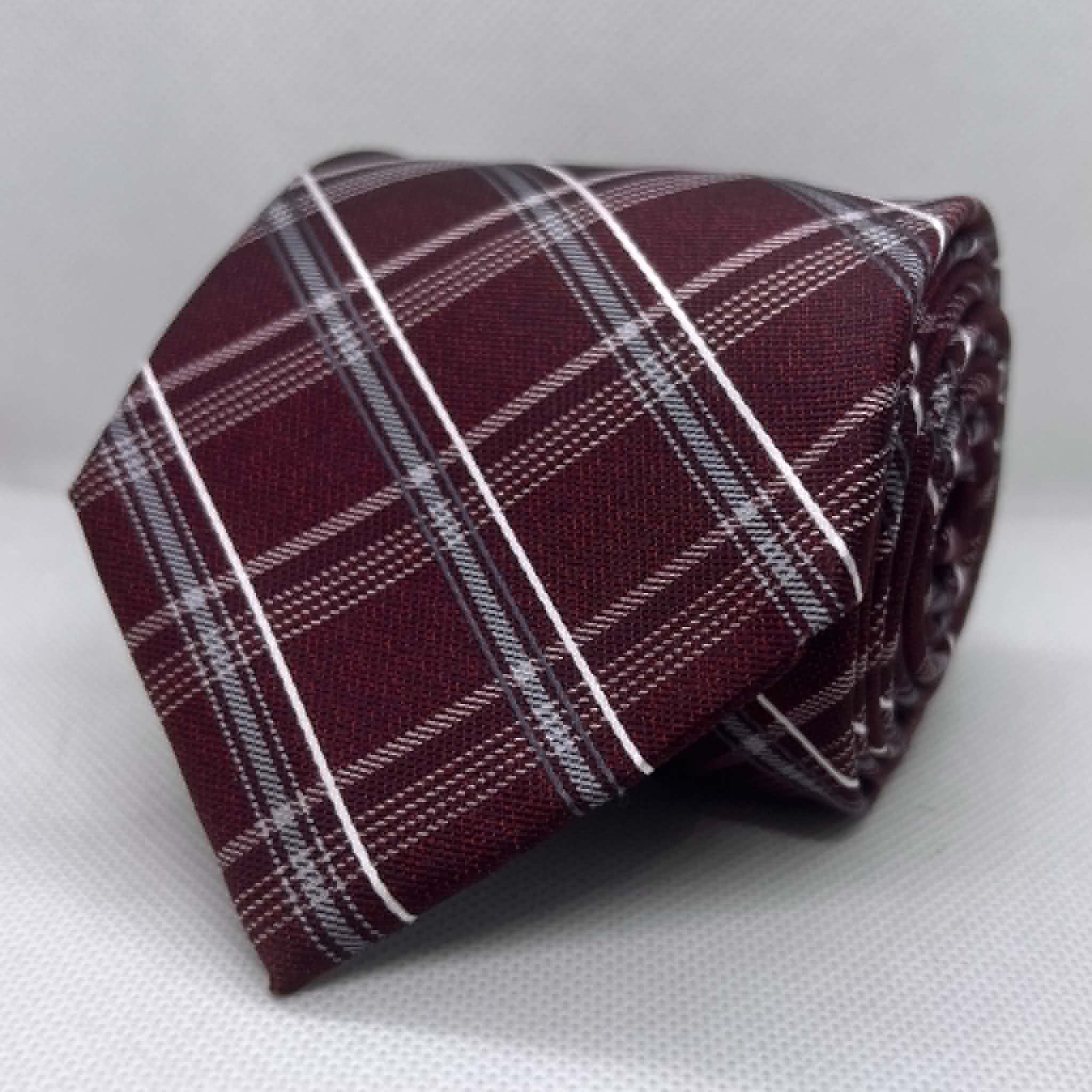 Wine Red Classic Checkered Polyester Necktie