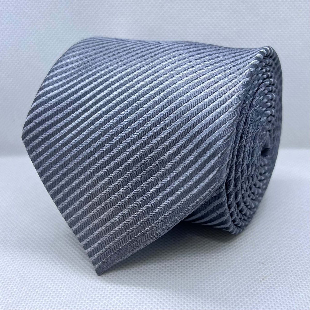 Grey Striped Polyester Tie