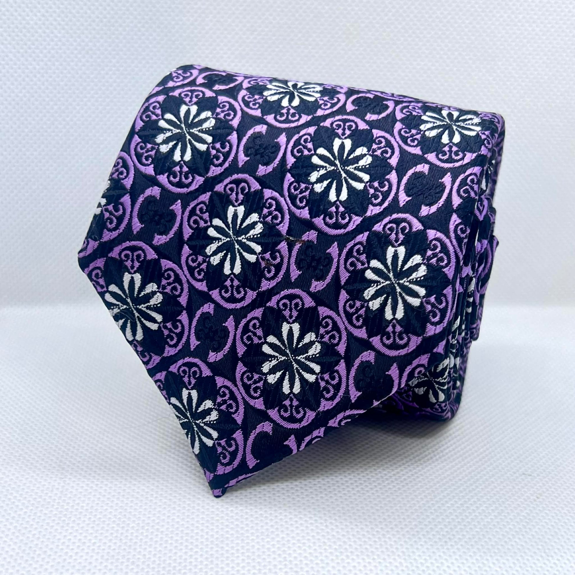 65% Cotton 35% Polyester Navy & Purple Medallion Tie