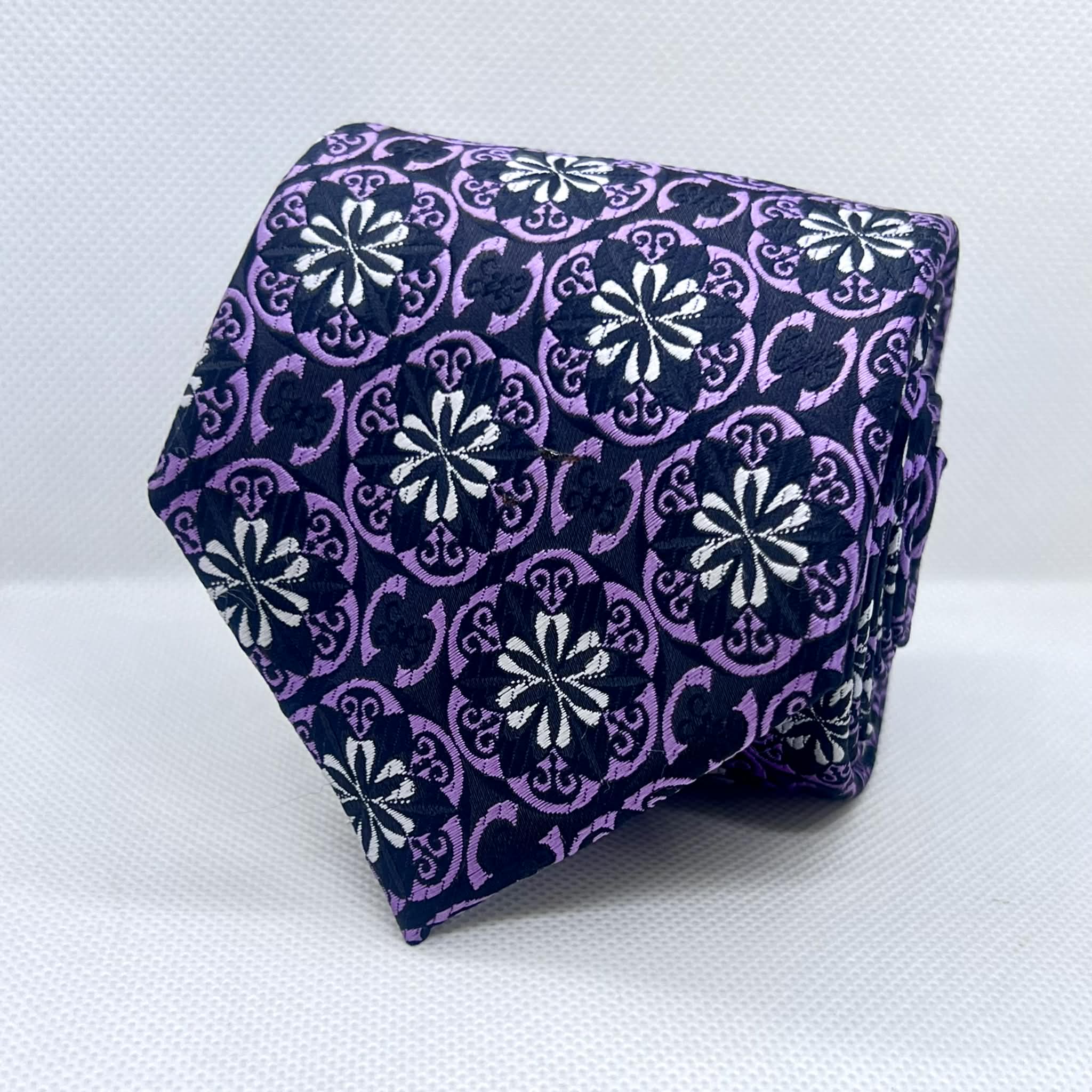 65% Cotton 35% Polyester Navy & Purple Medallion Tie