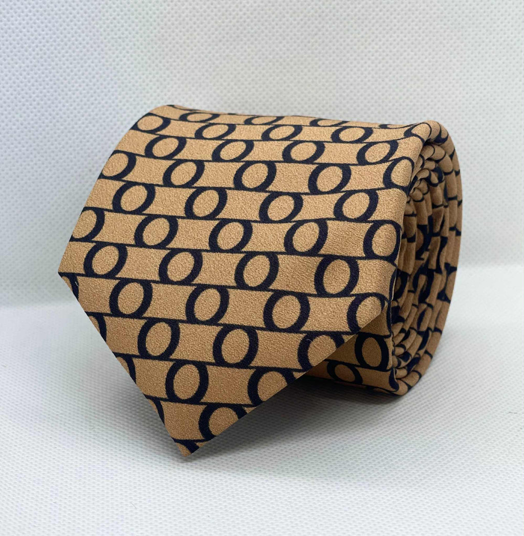 Mustard Gold Circle Pattern Necktie & Pocket Square Tie Set