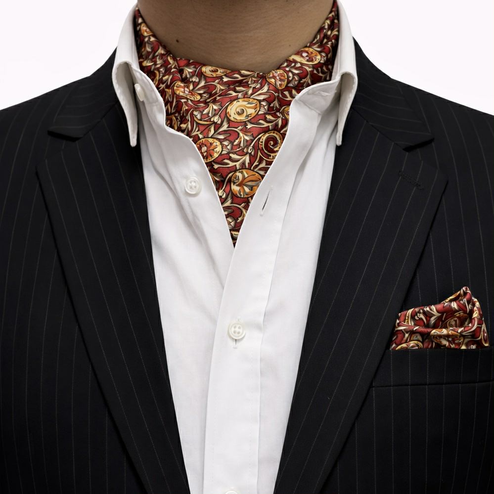Burgundy Ornate Floral Cravat and Pocket Square set