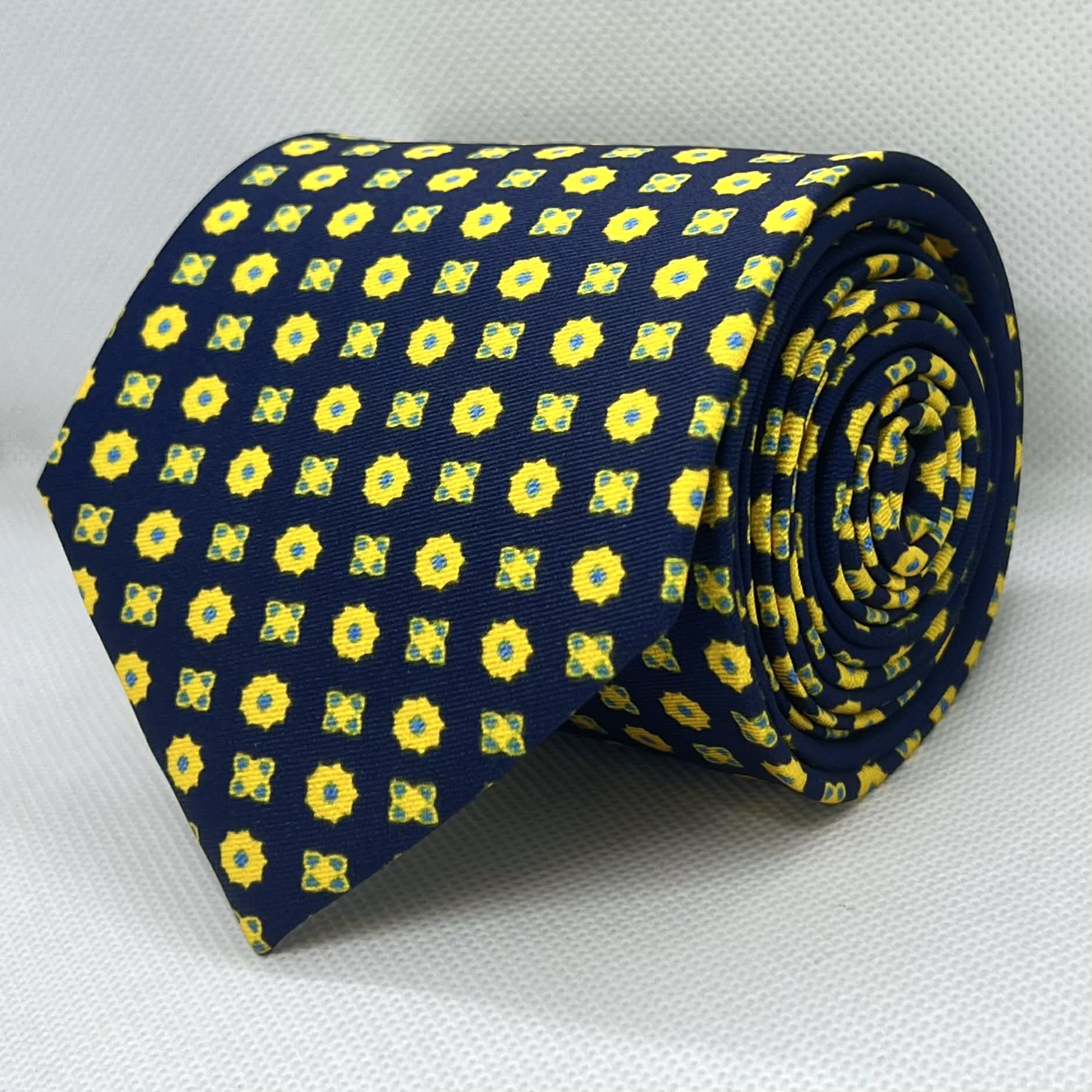 Golden Yellow with Navy Micro Tie and Pocket Square Set