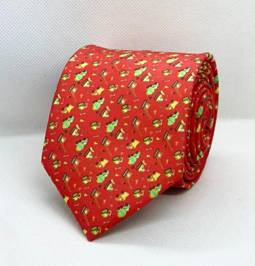Crimson Red Novelty Print Tie & Pocket Square Set