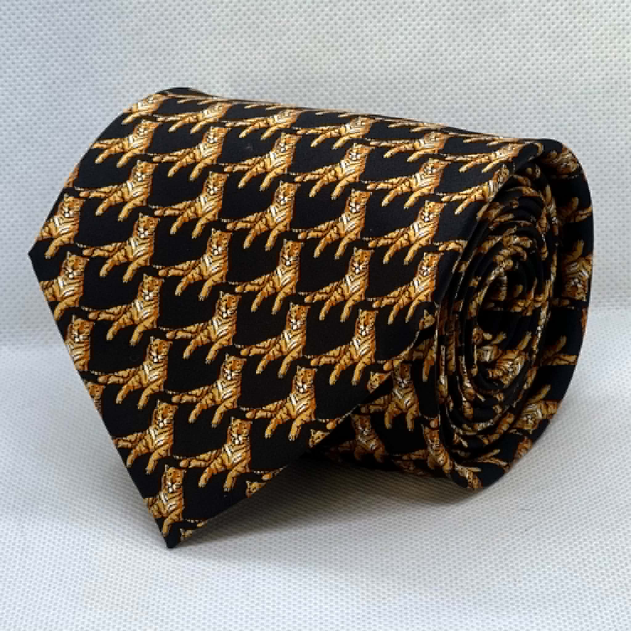 Midnight Gold Tiger Parade Silk Broad Tie