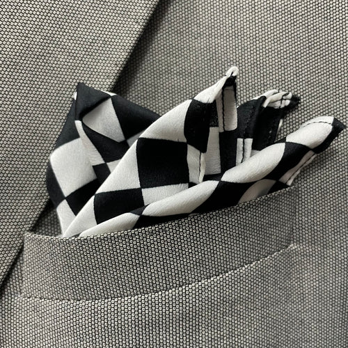 13 by 13 inches  Black and White Checkered Pocket Square