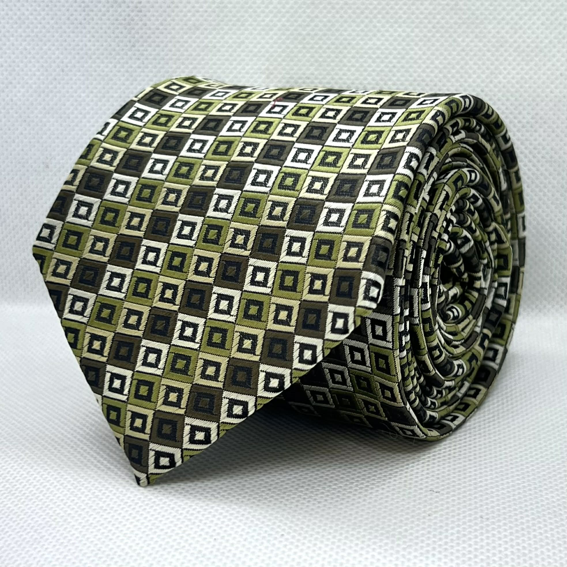 Olive Green and Black Geometric Square Polyester