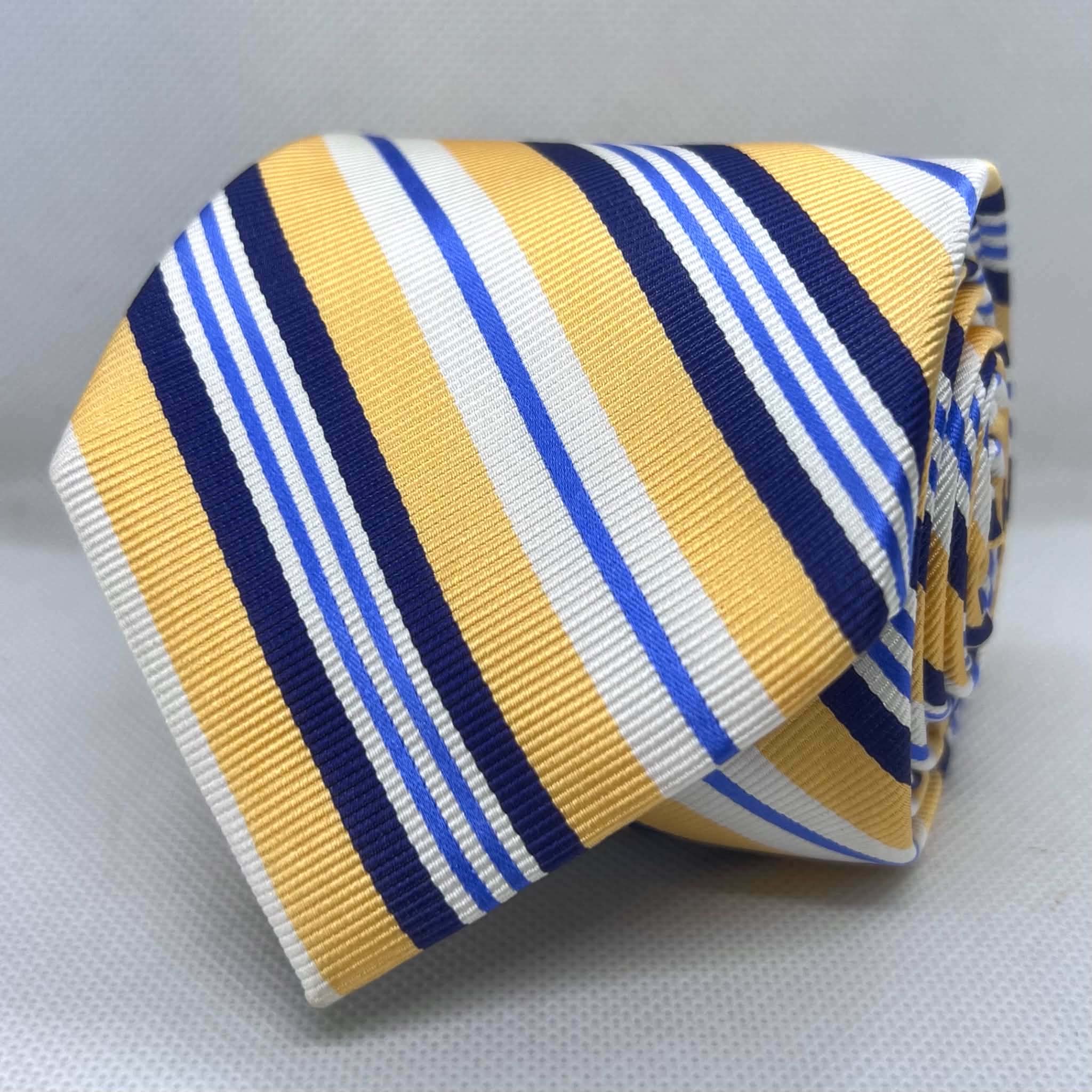 Royal Gold & Blue Executive Stripe Silk Necktie