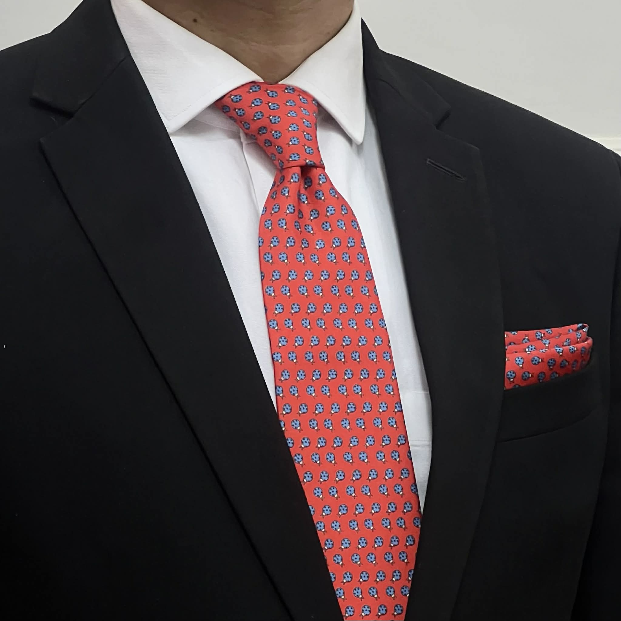Crimson Lady Bug Tie and Pocket Square set