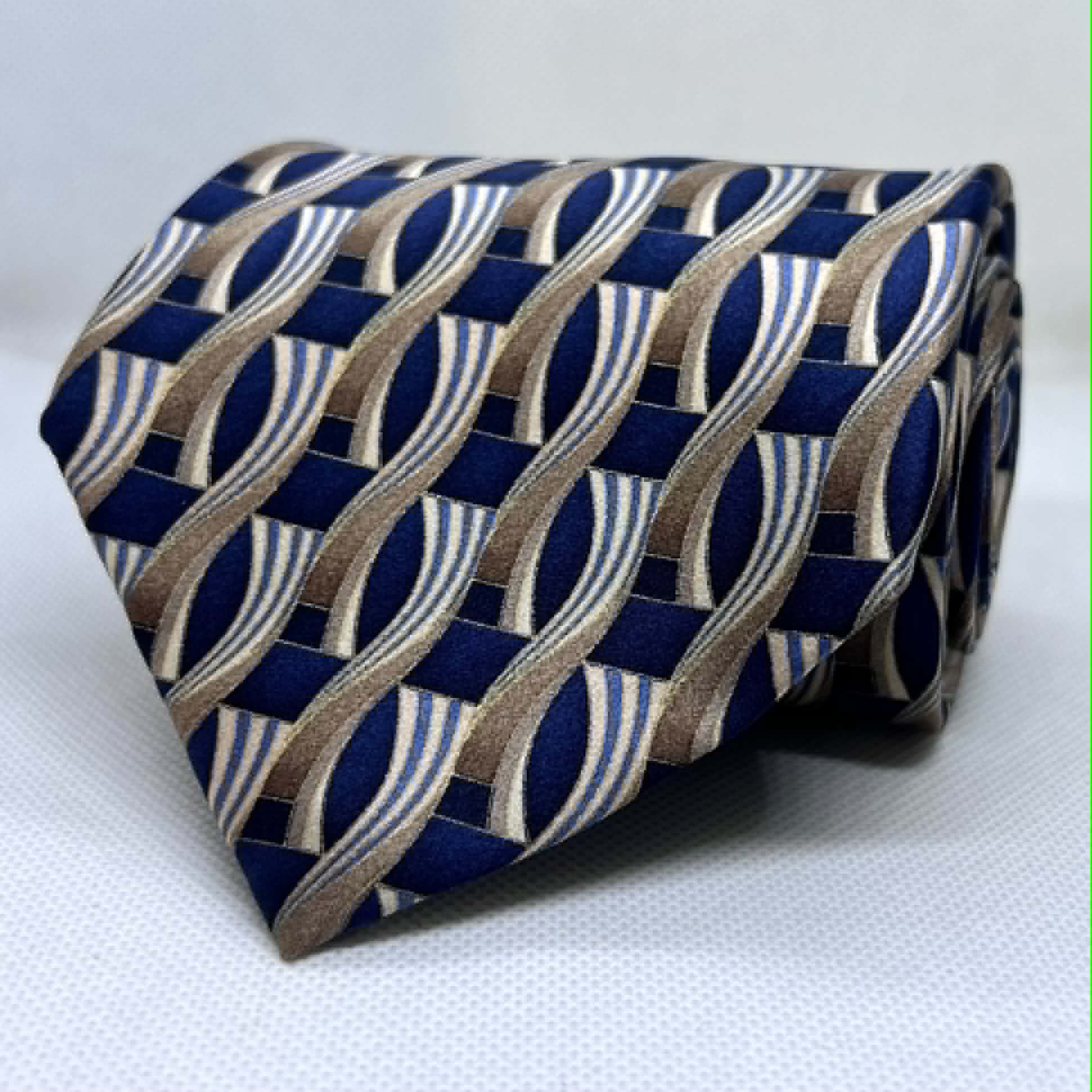Navy Blue Wave Pattern Designer Broad Silk Tie