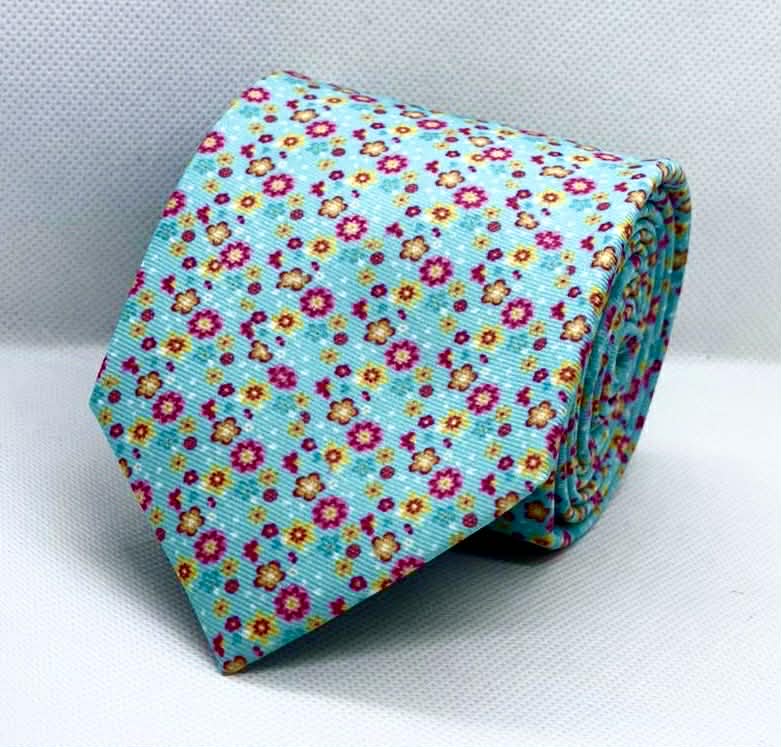 Sky Blue Mini Floral Polyester Tie