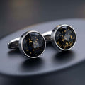 Black Galaxy Stone Silver Cufflinks