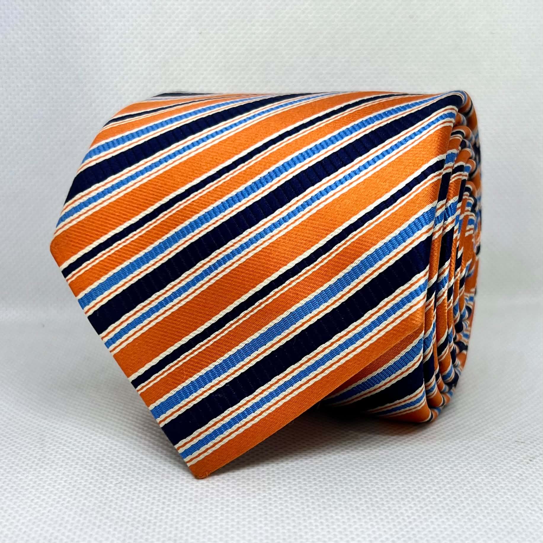 Orange Navy Blue Diagonal Stripe Polyester Tie