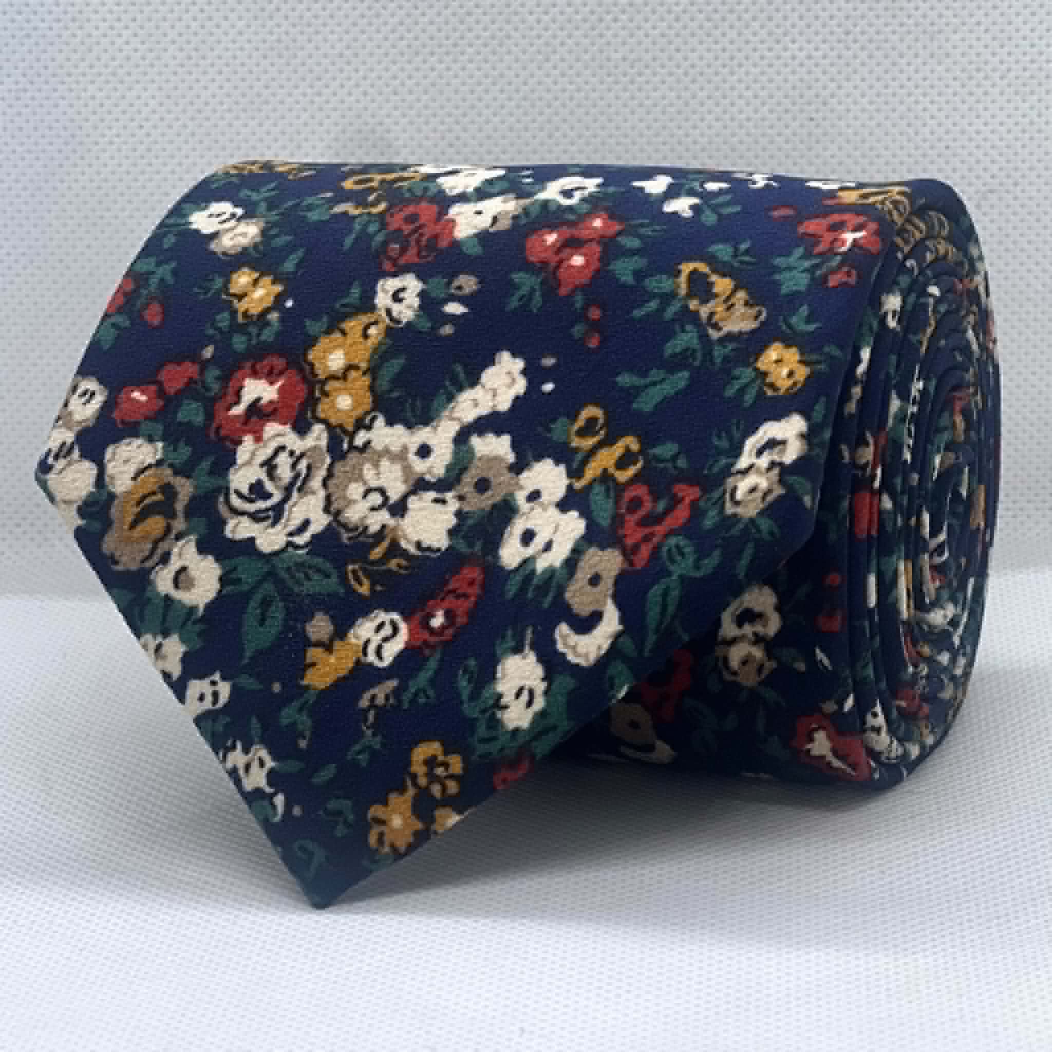 Navy Autumn Bloom Floral Broad Silk Tie
