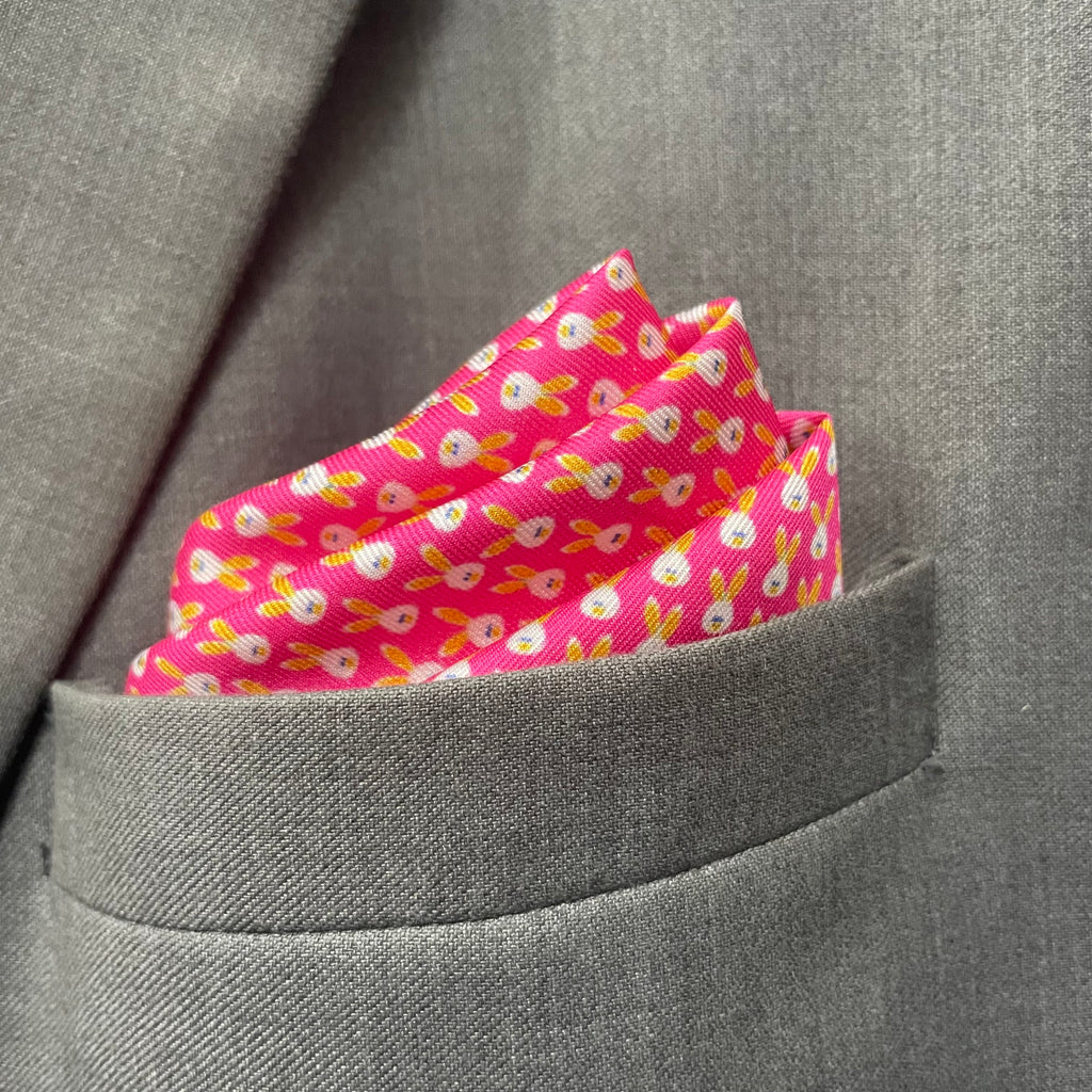 14 by 14 inches Royal Pink Bunny Pop Pocket Square