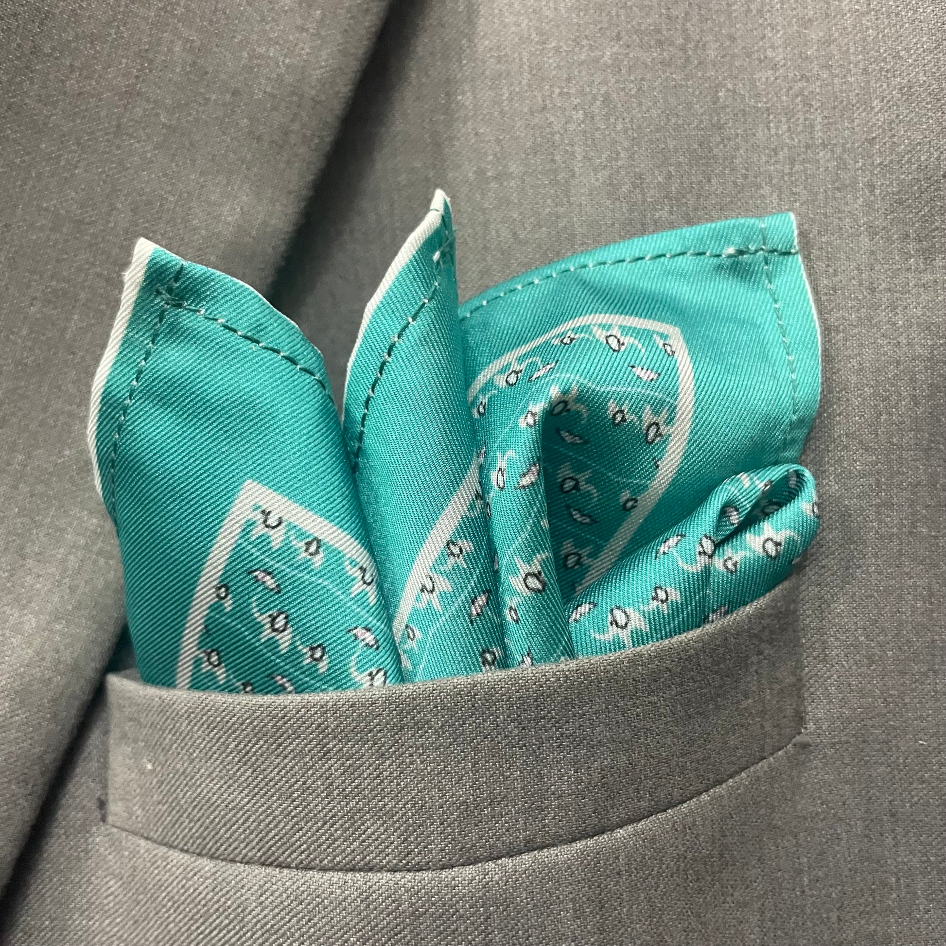 14 by 14 inches Emerald Elephant Whisper Pocket Square (Teal)