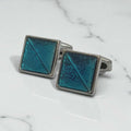 Aqua Glass Silver Edge Cufflinks