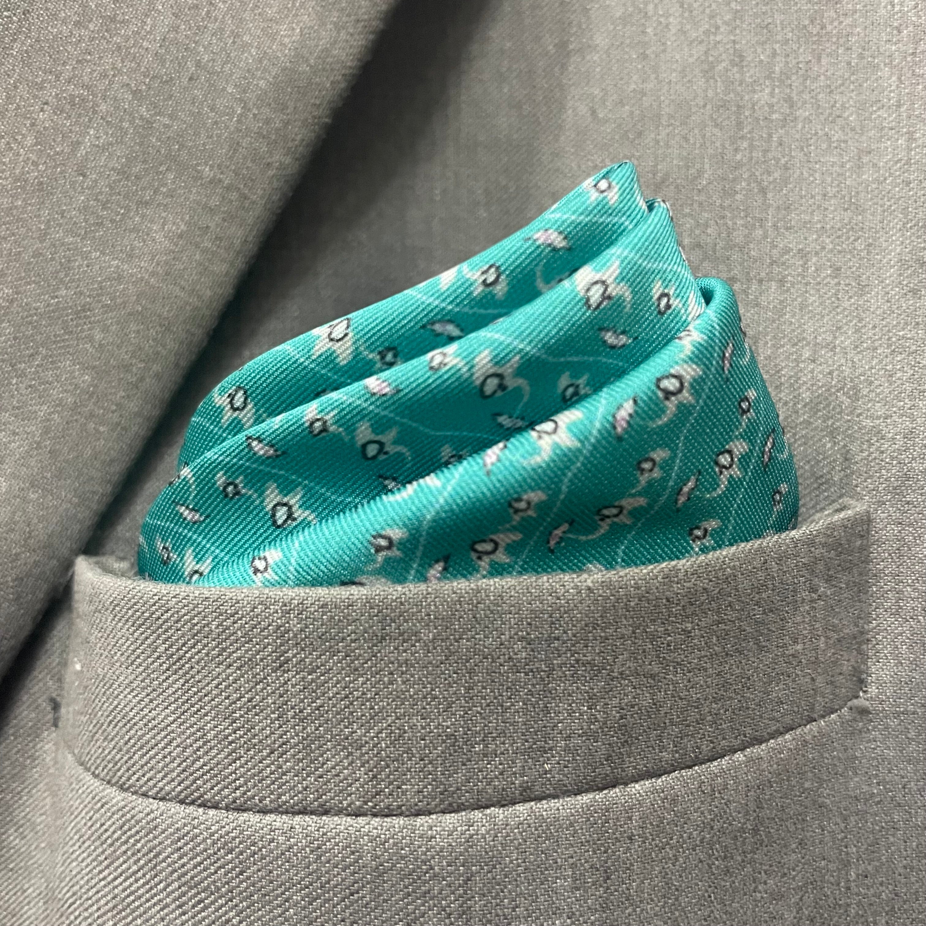 14 by 14 inches Emerald Elephant Whisper Pocket Square (Teal)